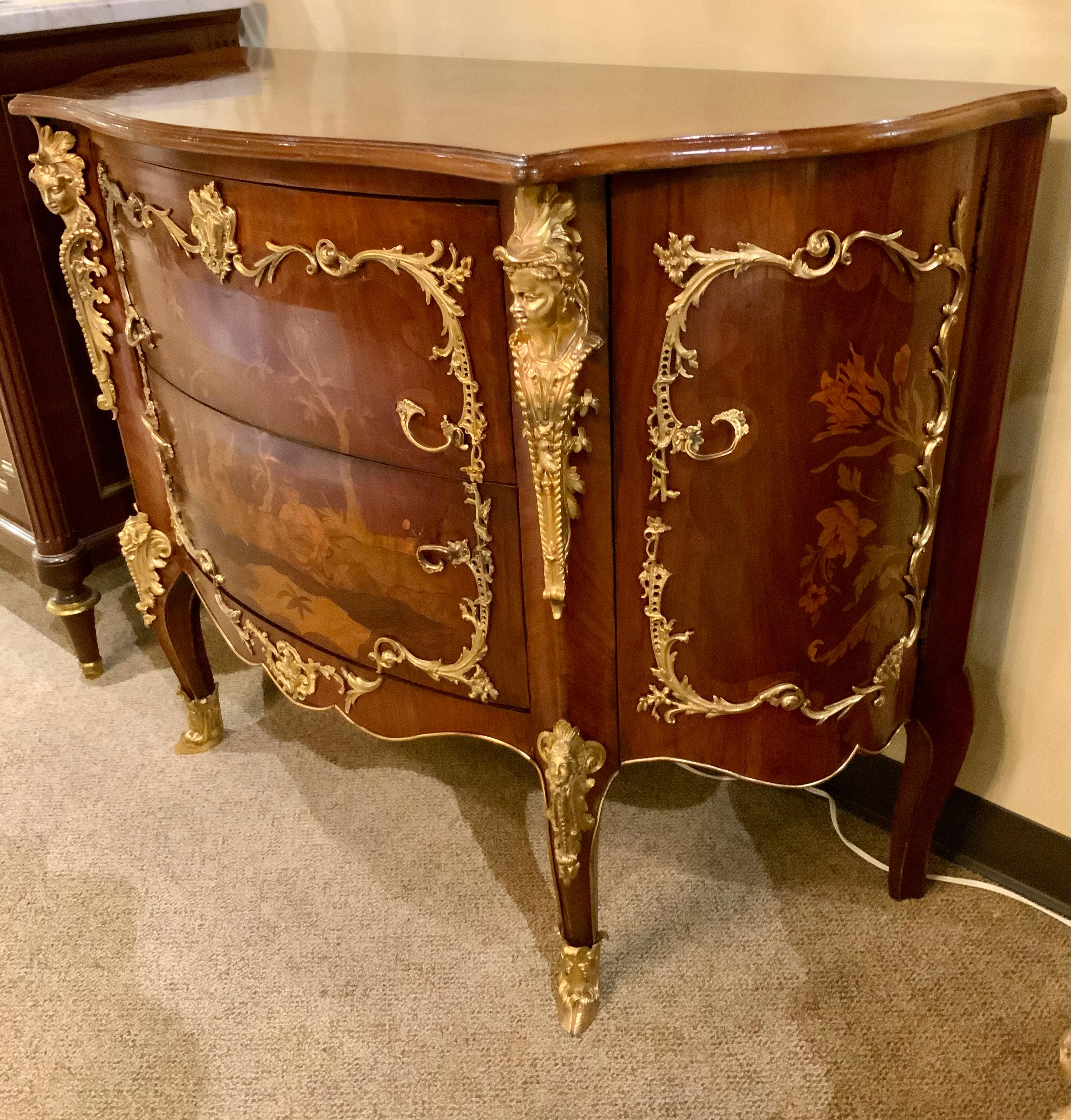 Pair of Louis XIV-Style Mahogany Inlaid Marquetry Commodes, 19th Century For Sale 9
