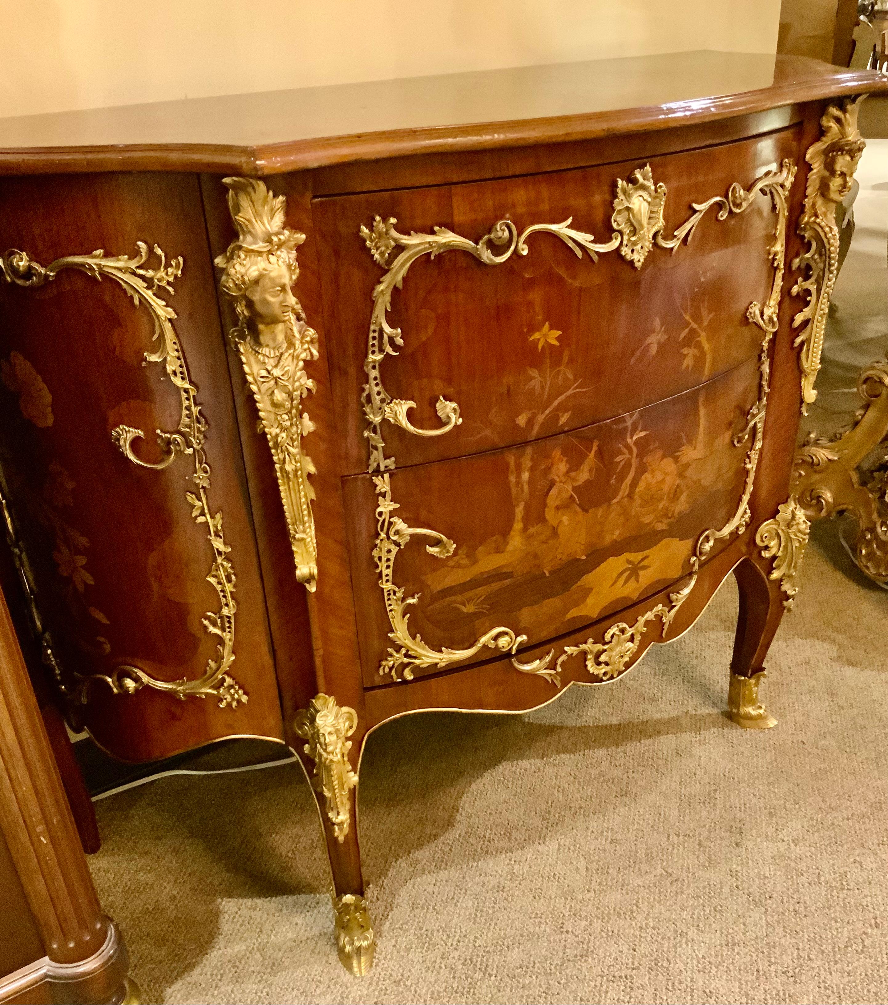Pair of Louis XIV-Style Mahogany Inlaid Marquetry Commodes, 19th Century For Sale 10