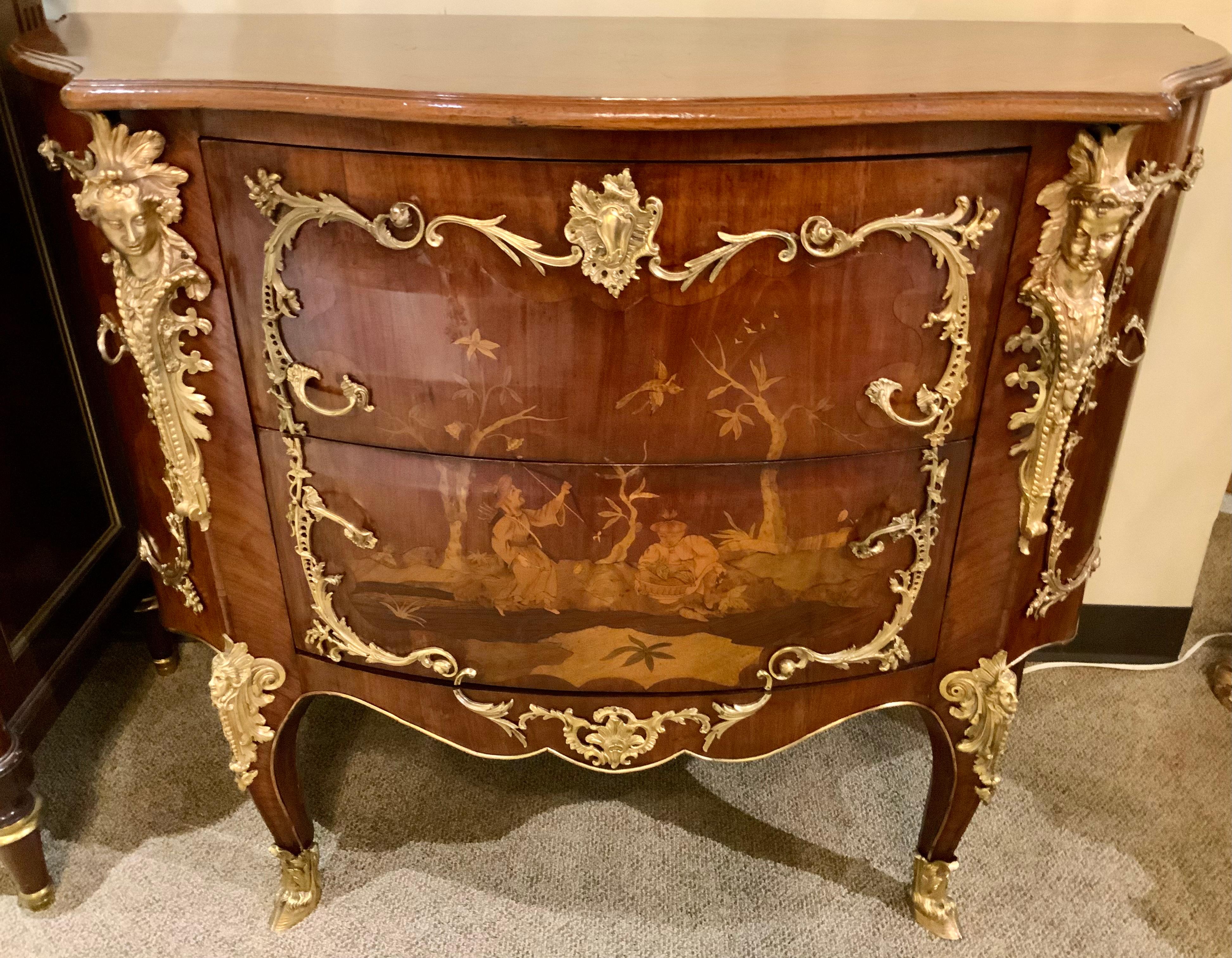 Coppia di commodes in stile Luigi XIV in mogano intarsiato, XIX secolo in vendita 15