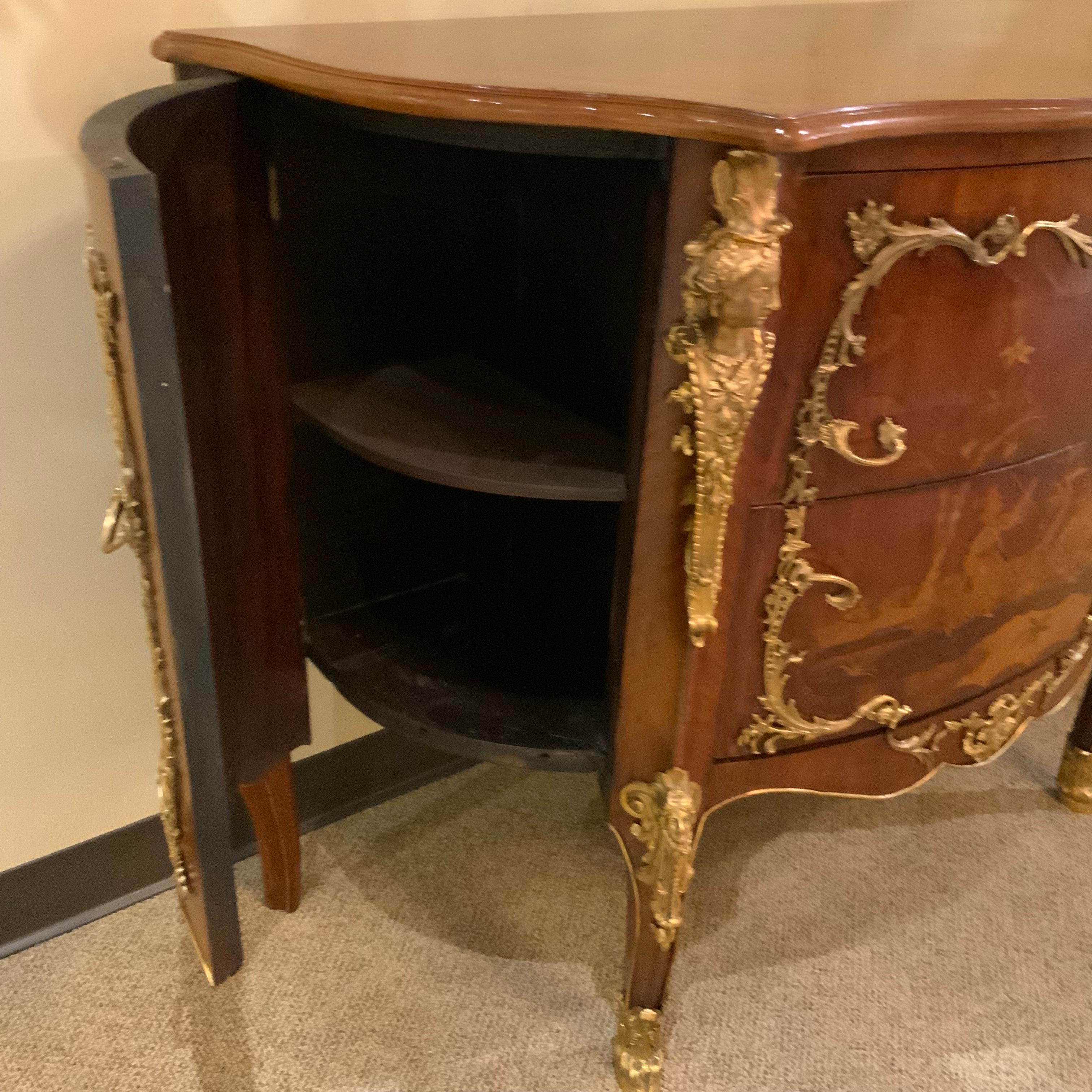 Pair of Louis XIV-Style Mahogany Inlaid Marquetry Commodes, 19th Century In Good Condition For Sale In Houston, TX
