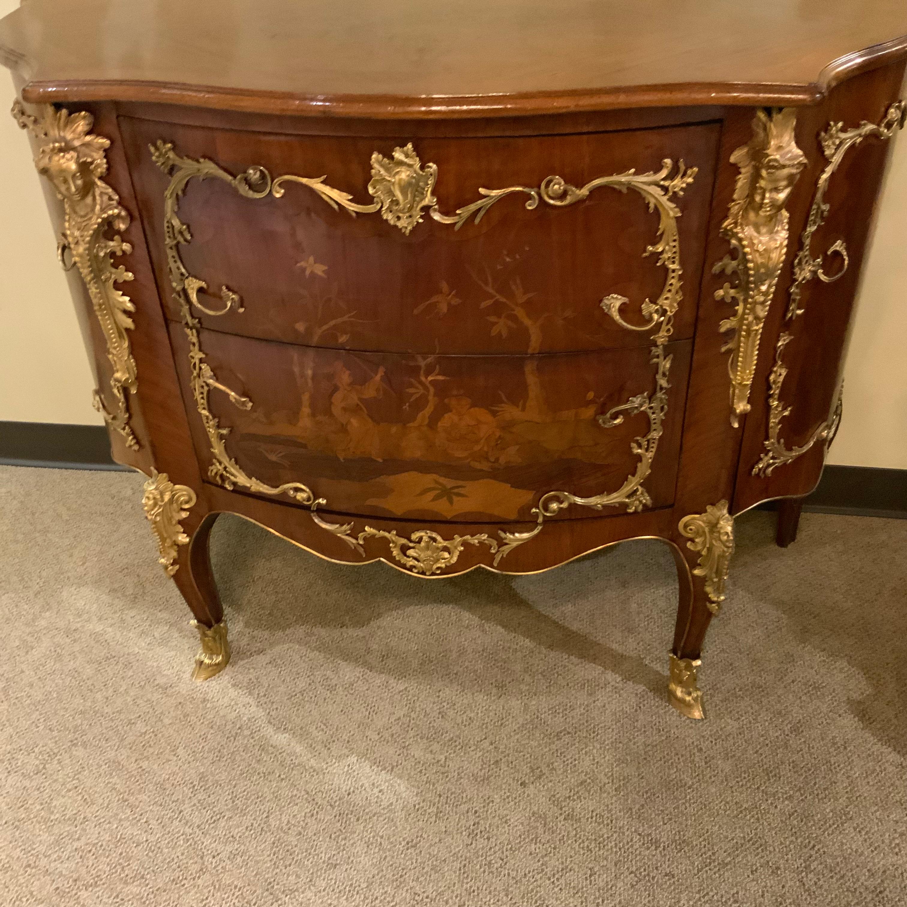 Pair of Louis XIV-Style Mahogany Inlaid Marquetry Commodes, 19th Century For Sale 1