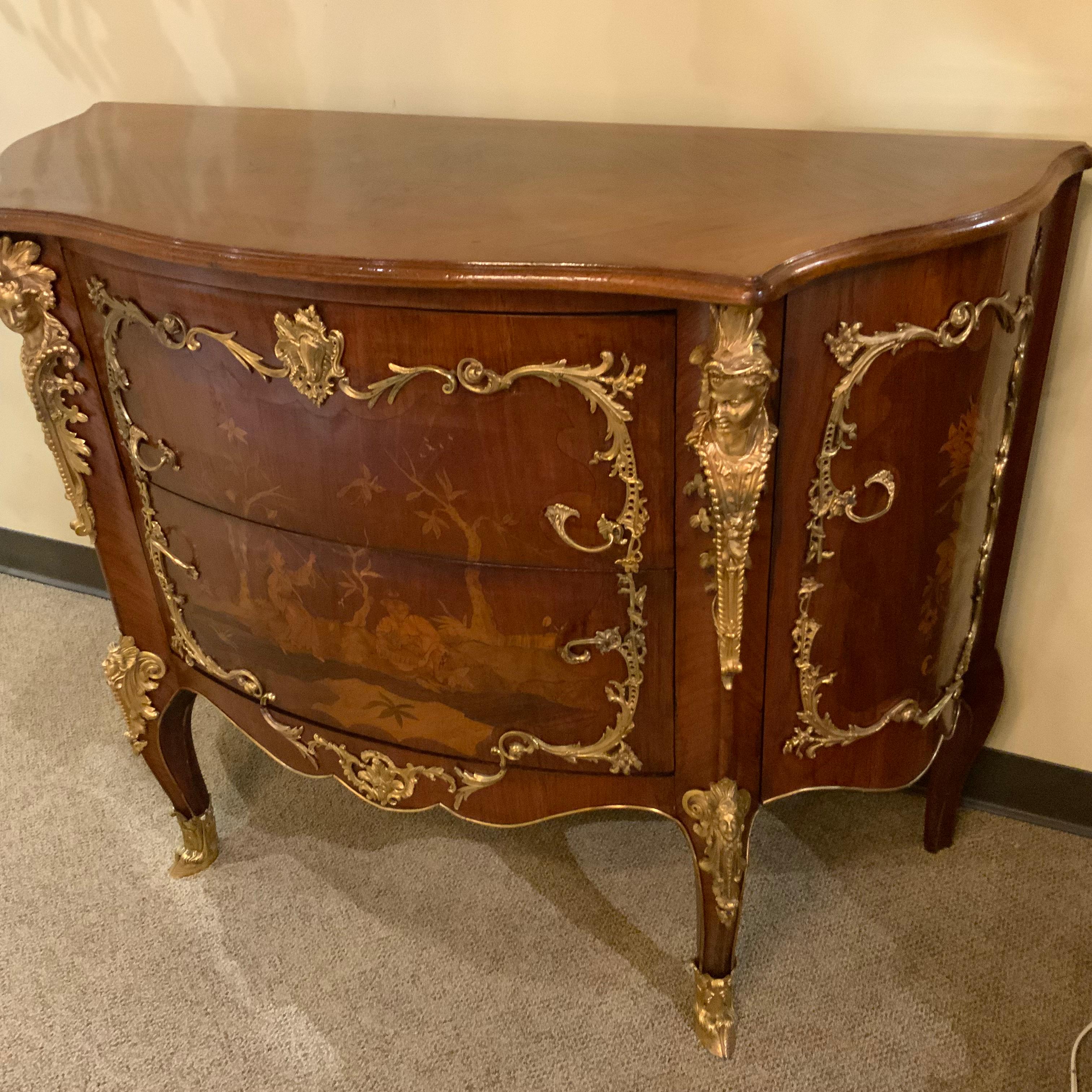 Pair of Louis XIV-Style Mahogany Inlaid Marquetry Commodes, 19th Century For Sale 2