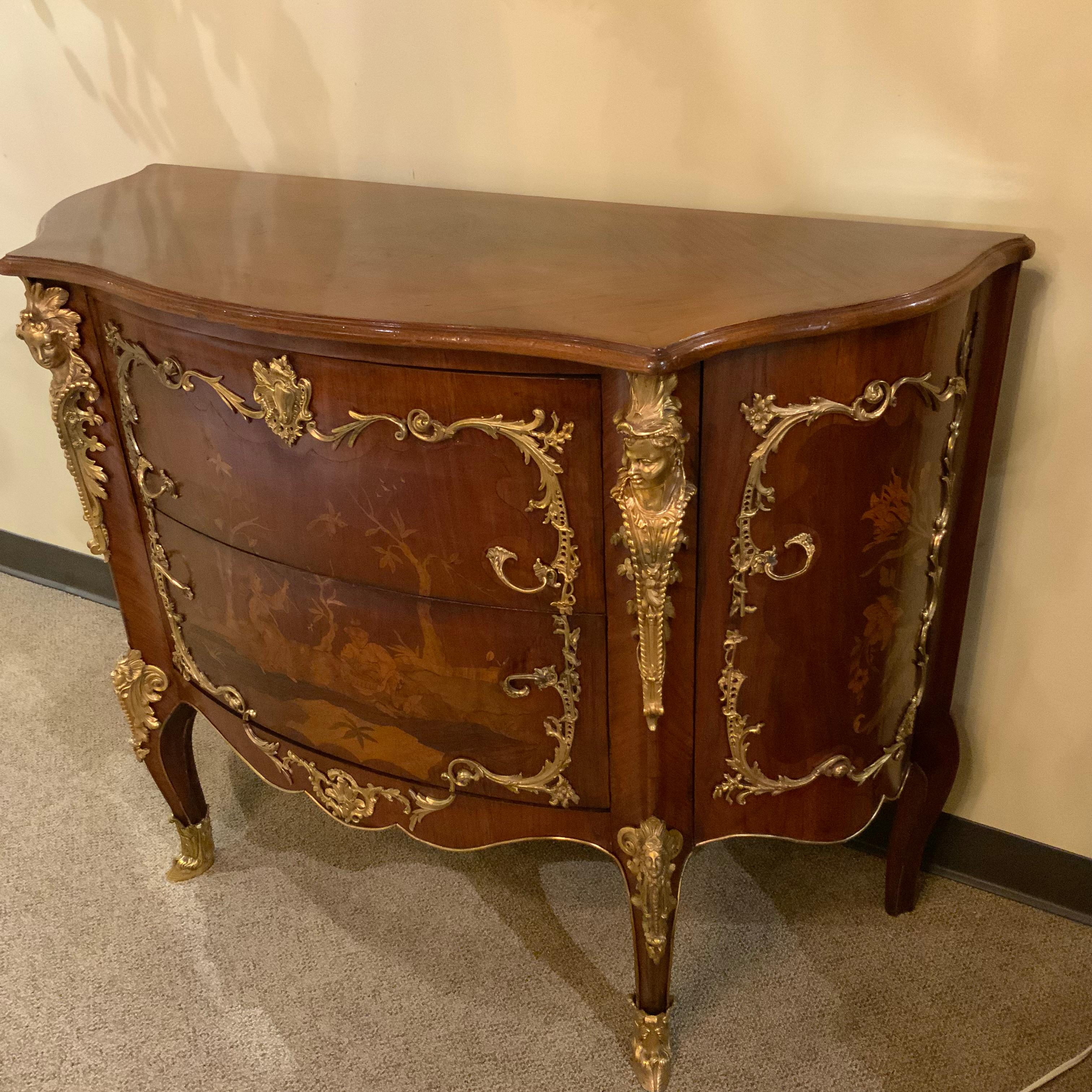 Pair of Louis XIV-Style Mahogany Inlaid Marquetry Commodes, 19th Century For Sale 3