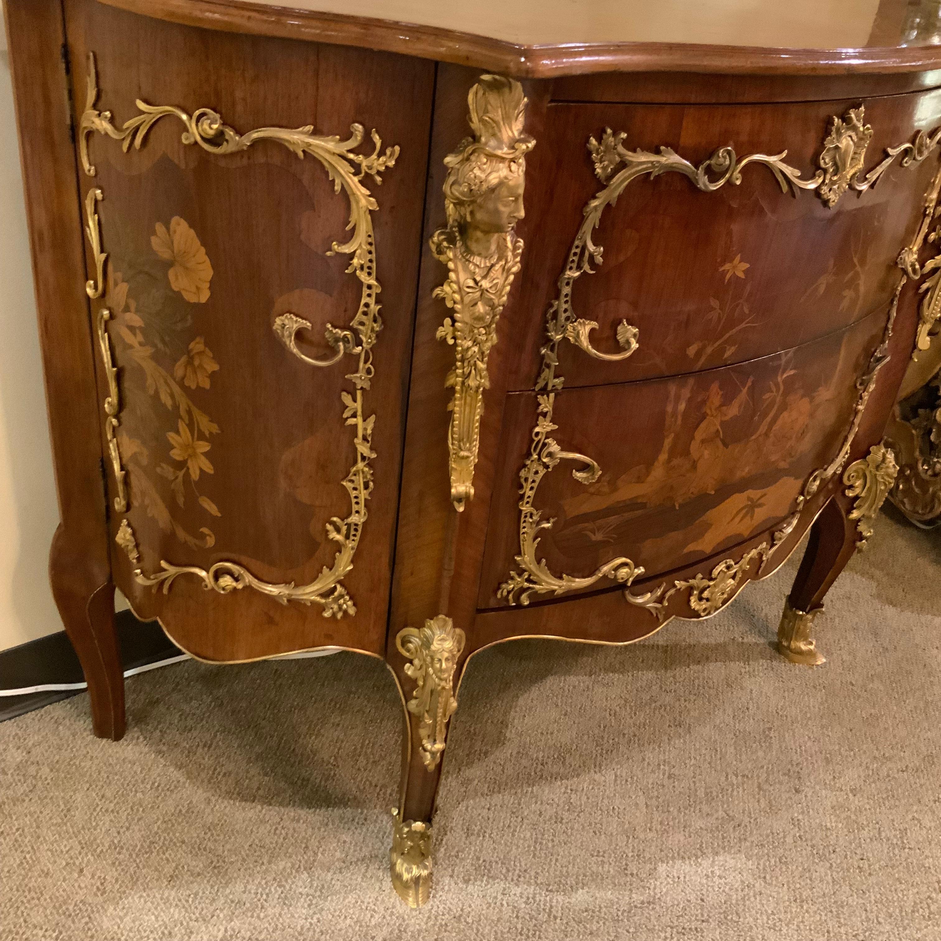 Pair of Louis XIV-Style Mahogany Inlaid Marquetry Commodes, 19th Century For Sale 4