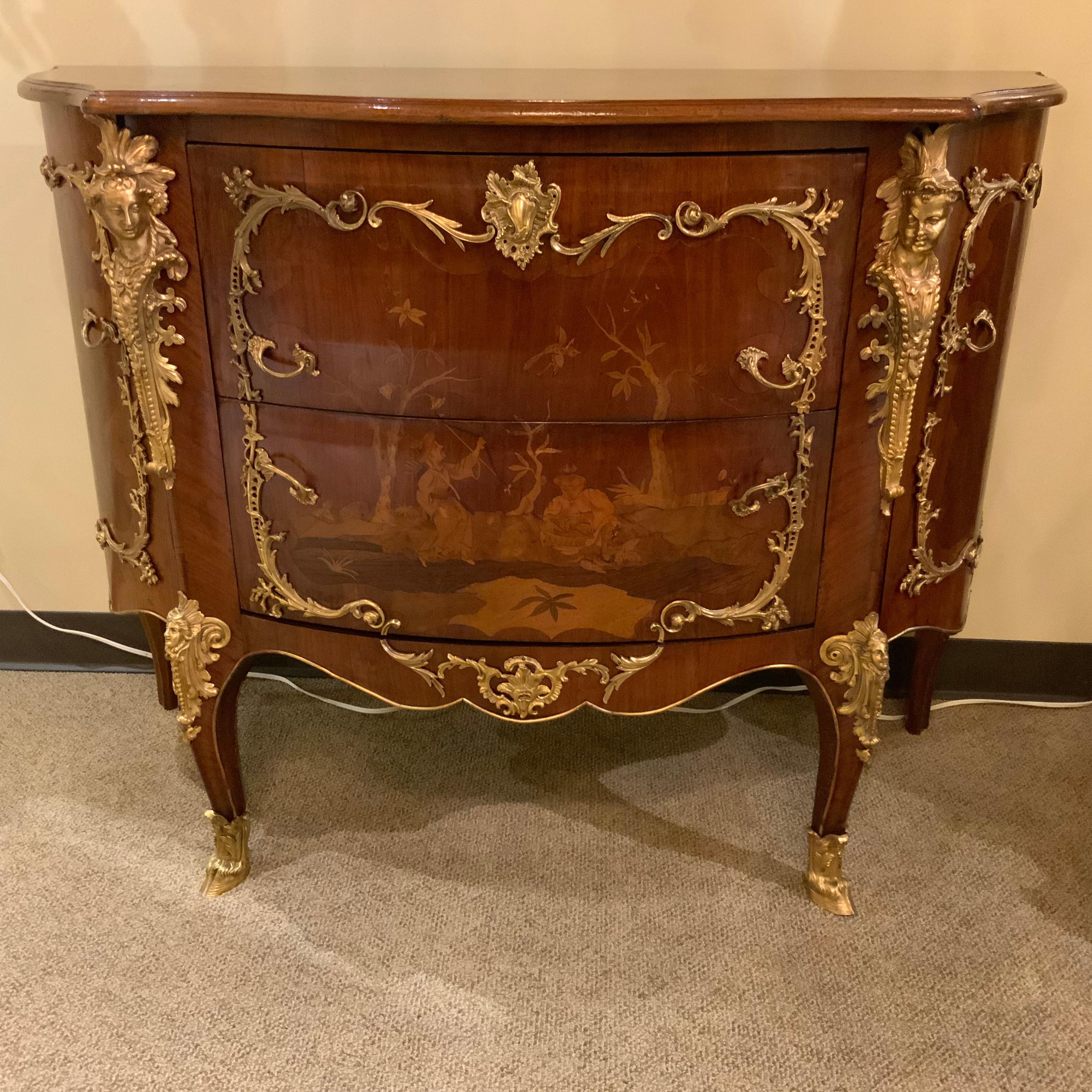 Pair of Louis XIV-Style Mahogany Inlaid Marquetry Commodes, 19th Century For Sale 5