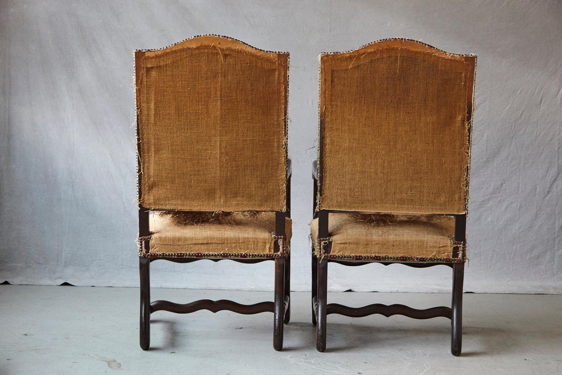 Brass Pair of Louis XIV Style Os de Mouton Fauteuils Styled by Michael Trapp