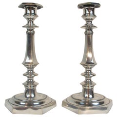 Pair of Louis XIV Style Silvered Bronze Candlesticks, 19th Century