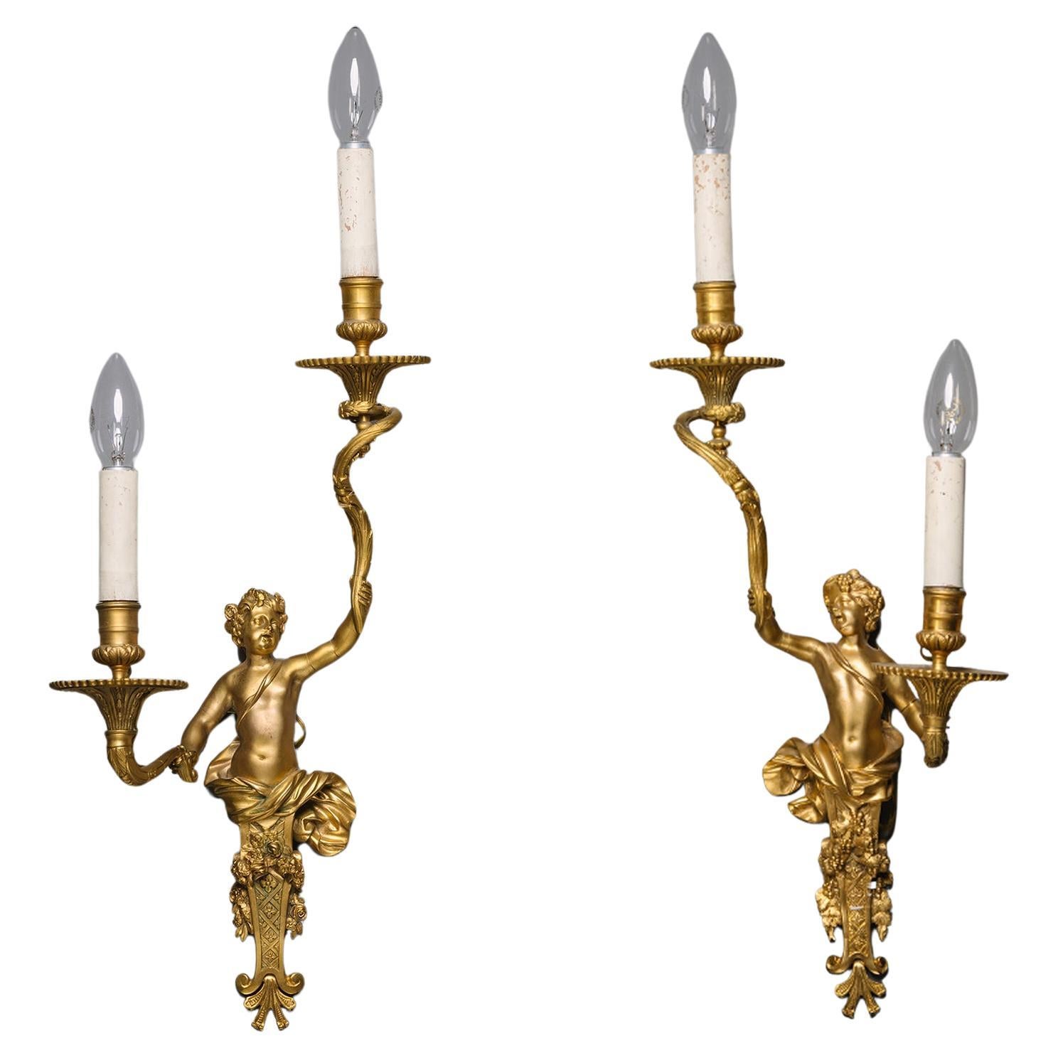 Pair of Louis XIV Style Twin-Light Wall-Appliques For Sale