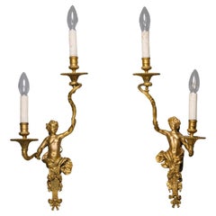 Pair of Louis XIV Style Twin-Light Wall-Appliques