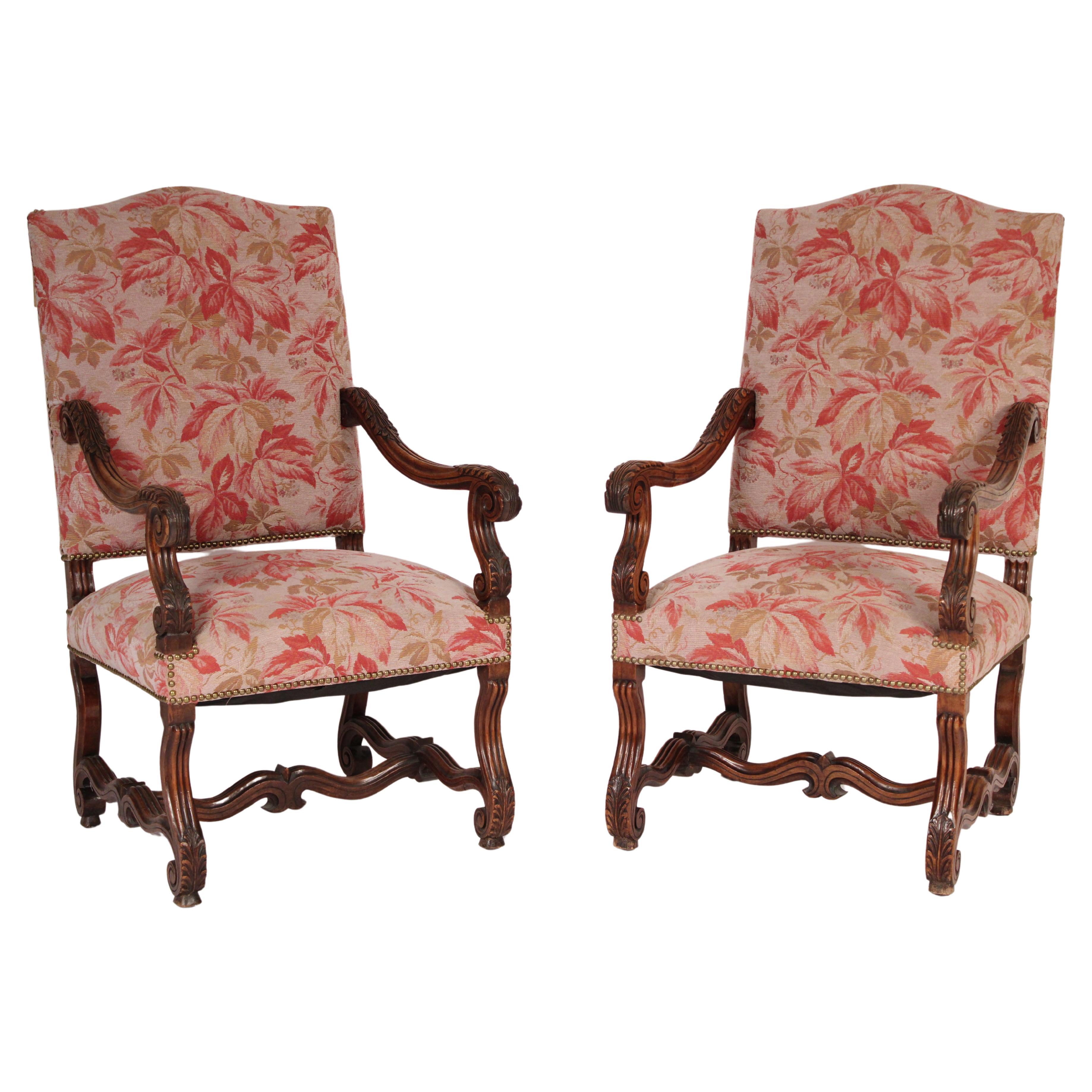 Pair of Louis XIV Style Walnut Armchairs