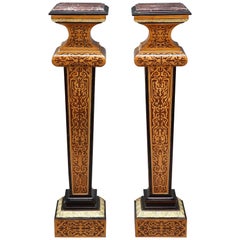 Pair of Louis XIV-Style Wood Marquetry Columns