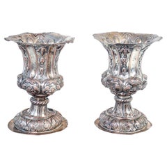 Pair of Louis XIV Vases in Silver Metal, France, Late 17th Century