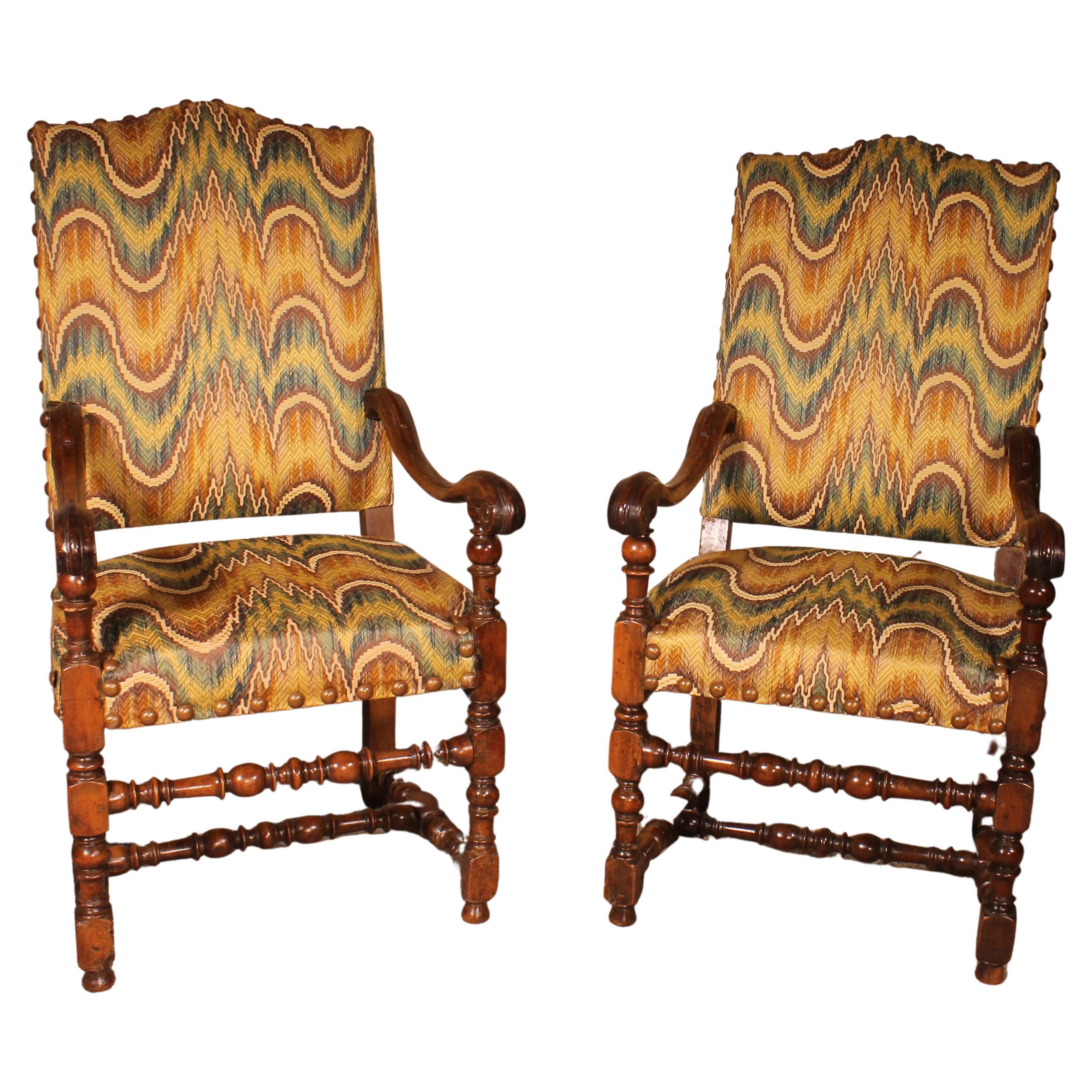 Pair of Louis XIV Walnut Armchairs For Sale at 1stDibs