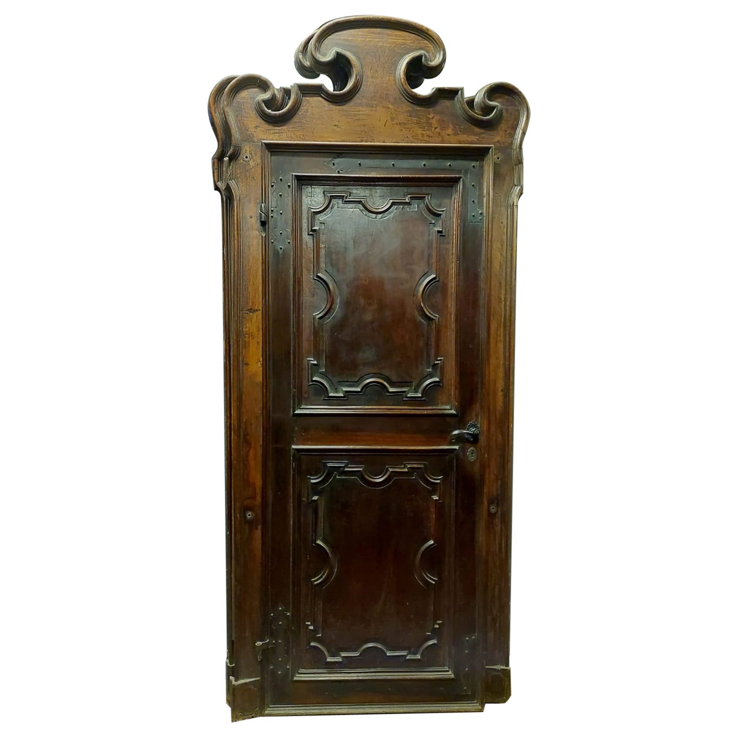 Coppia di porte interne in noce Luigi XIV con cornice, XVIII secolo, Italia