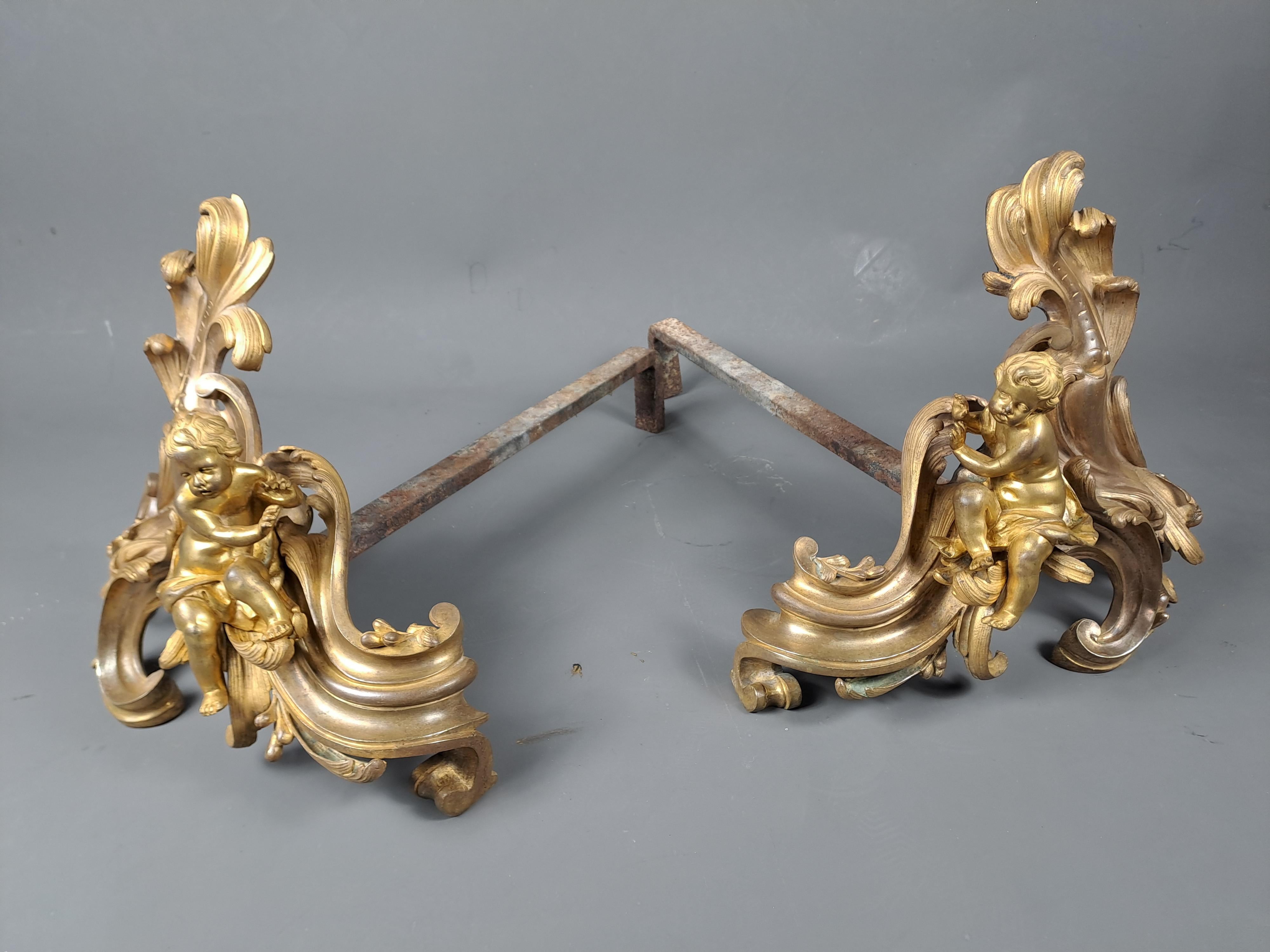 Pair Of Louis XV Andirons With Putti 3