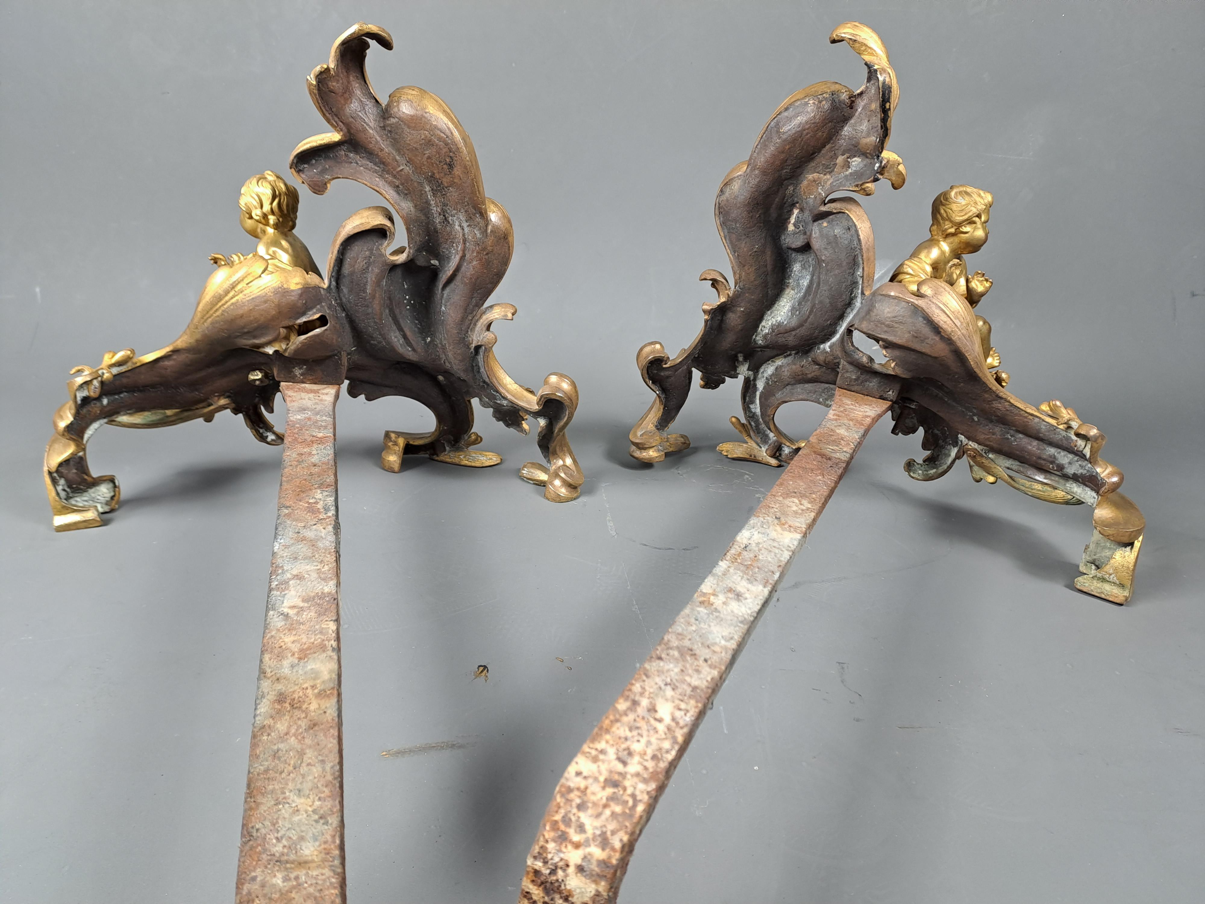 Pair Of Louis XV Andirons With Putti 4