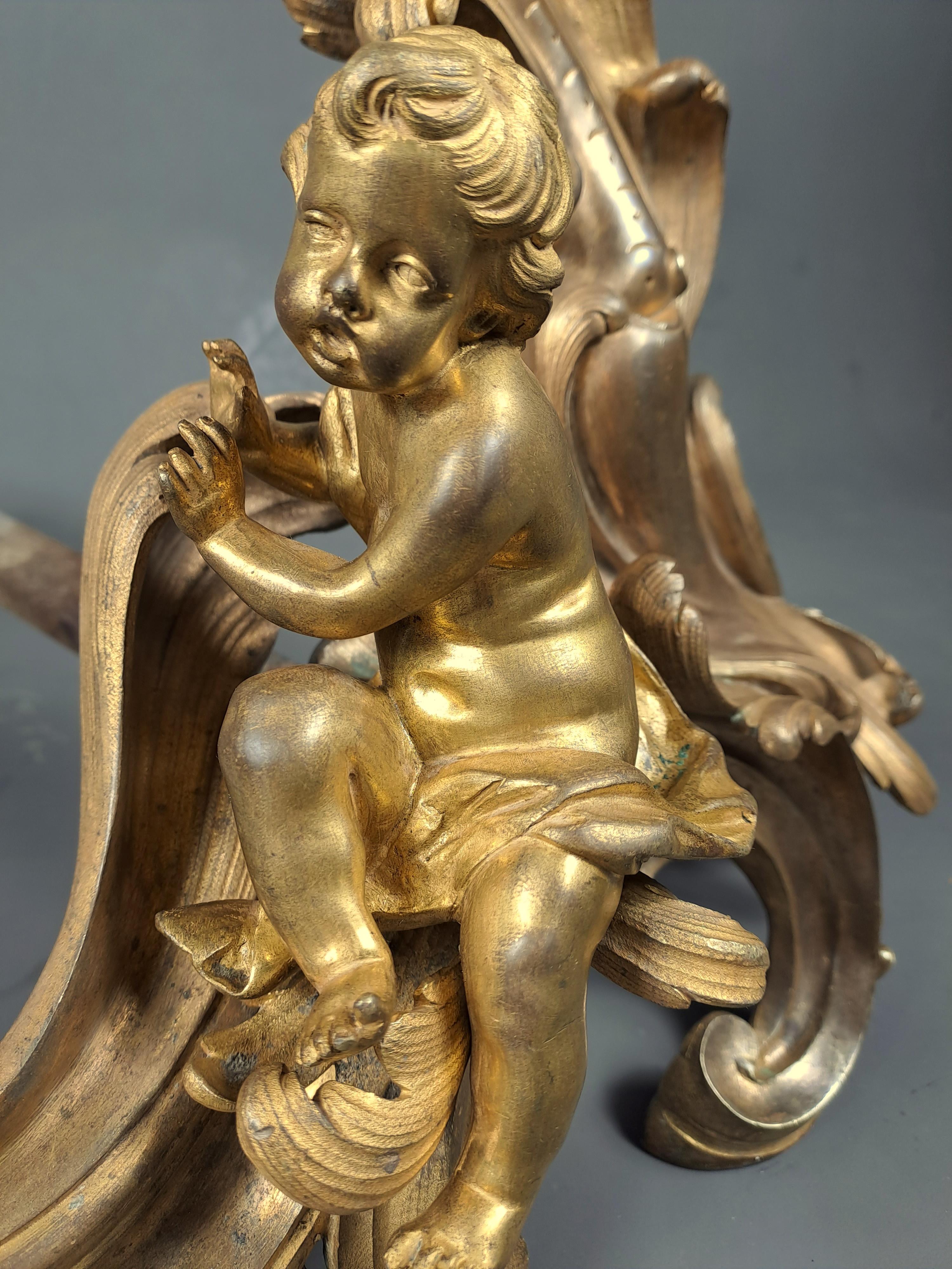 Pair Of Louis XV Andirons With Putti 1