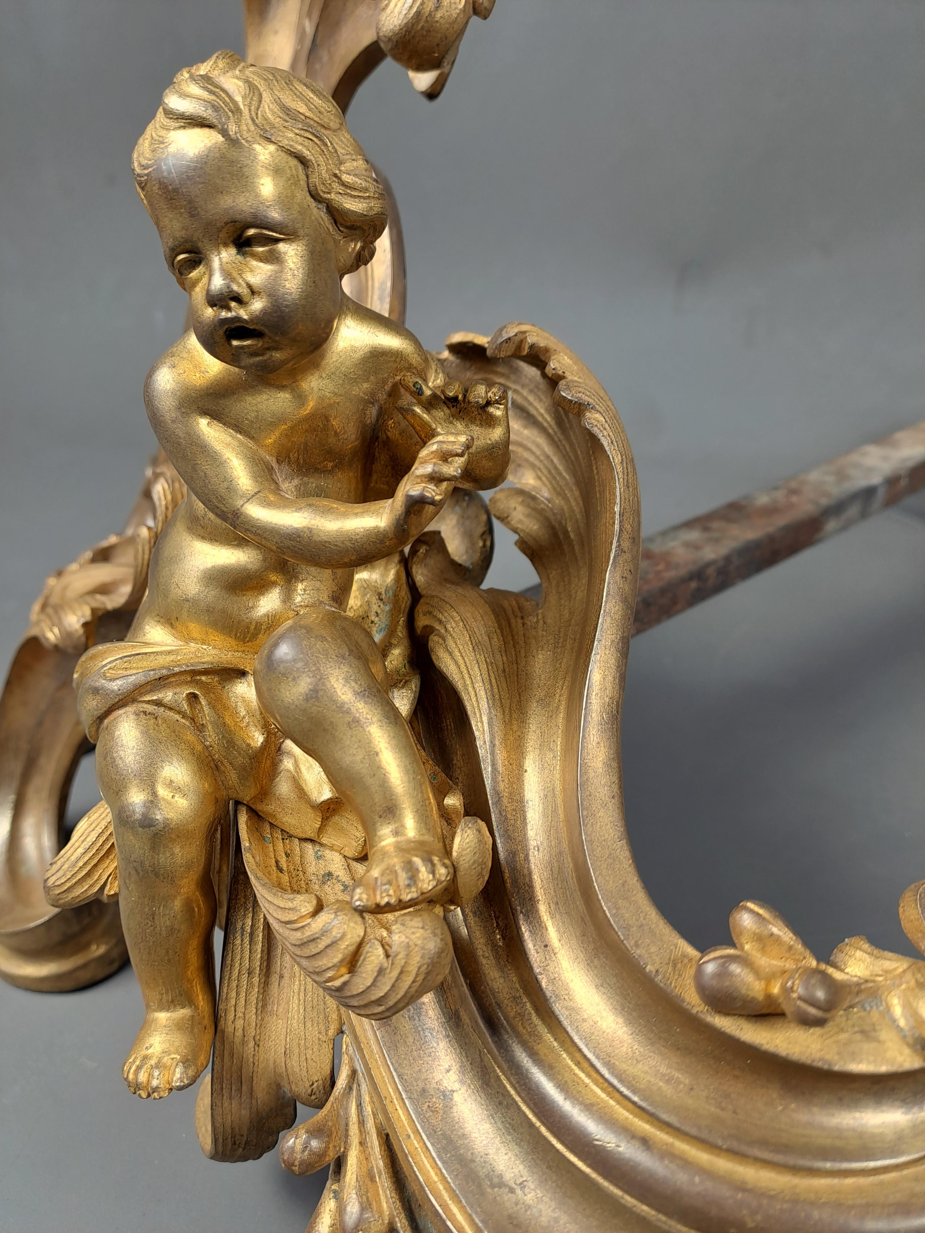 Pair Of Louis XV Andirons With Putti 2