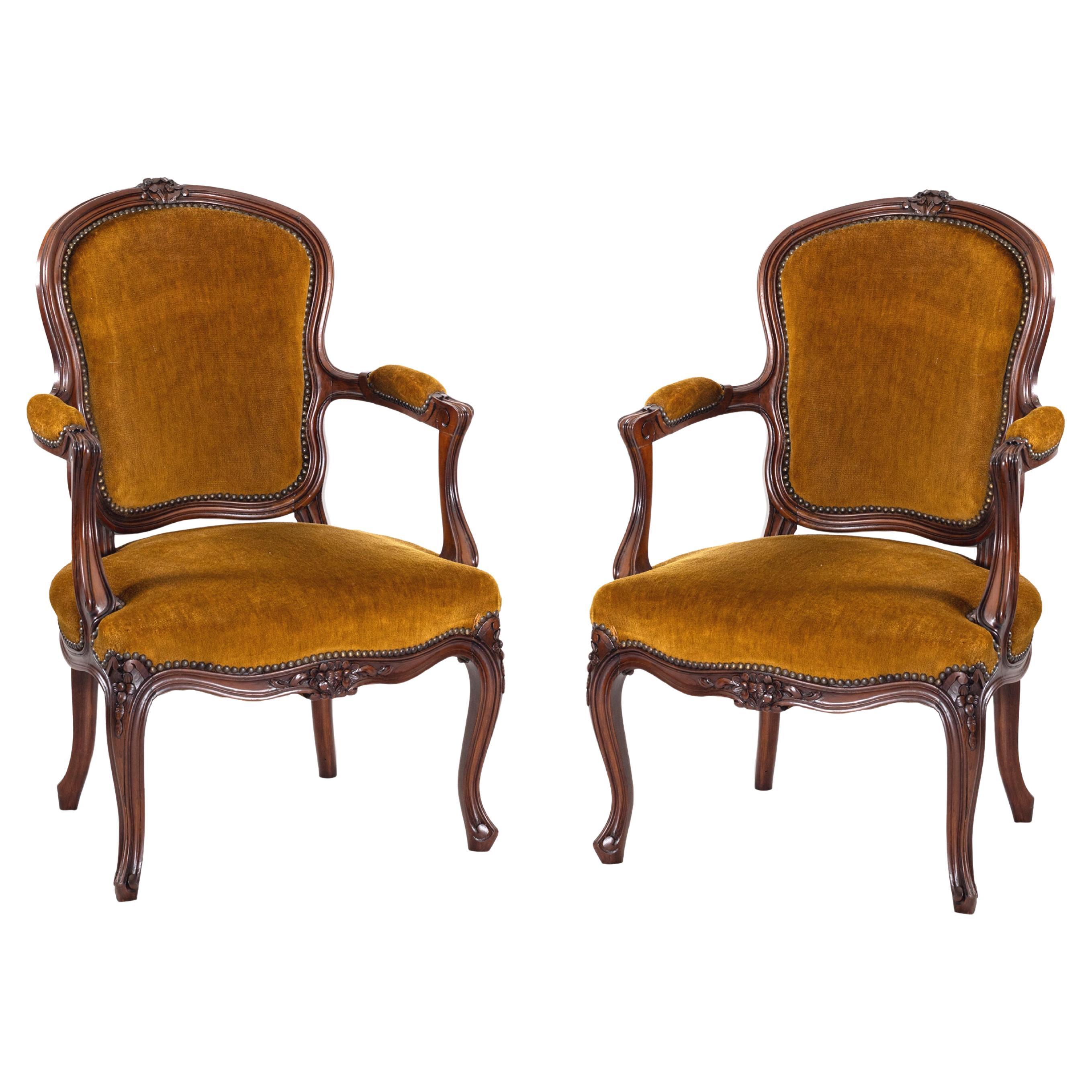 Pair of Louis XV Armchairs, 19th Century