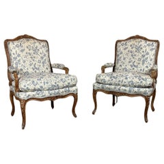 Antique Pair Of Louis XV Armchairs In Carved And “chené” Wood, 18th Century