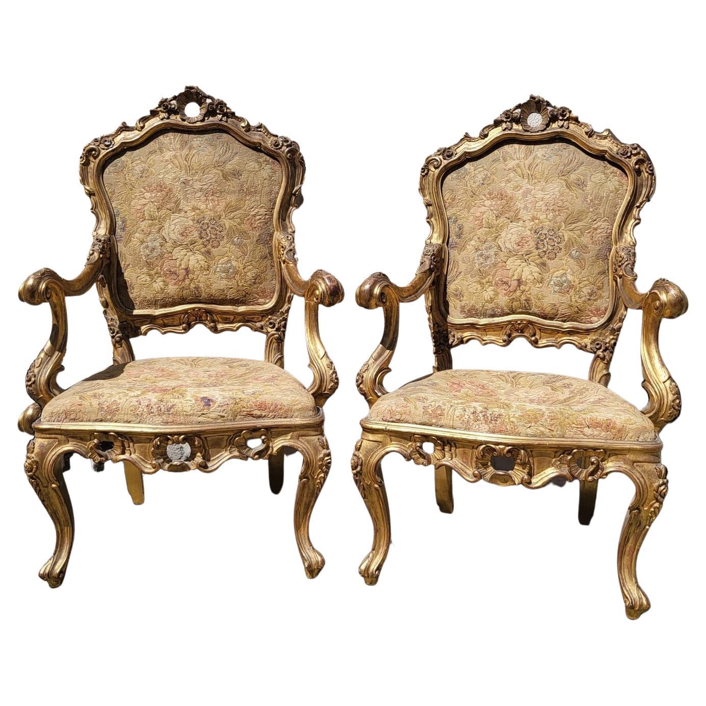 Pair Of Louis XV Armchairs, Venice, Late 19th Early 20th Century For Sale