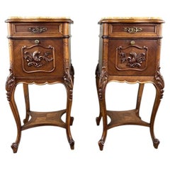 Pair Of Louis XV Bedside Tables, Yellow Marble, 19th Century