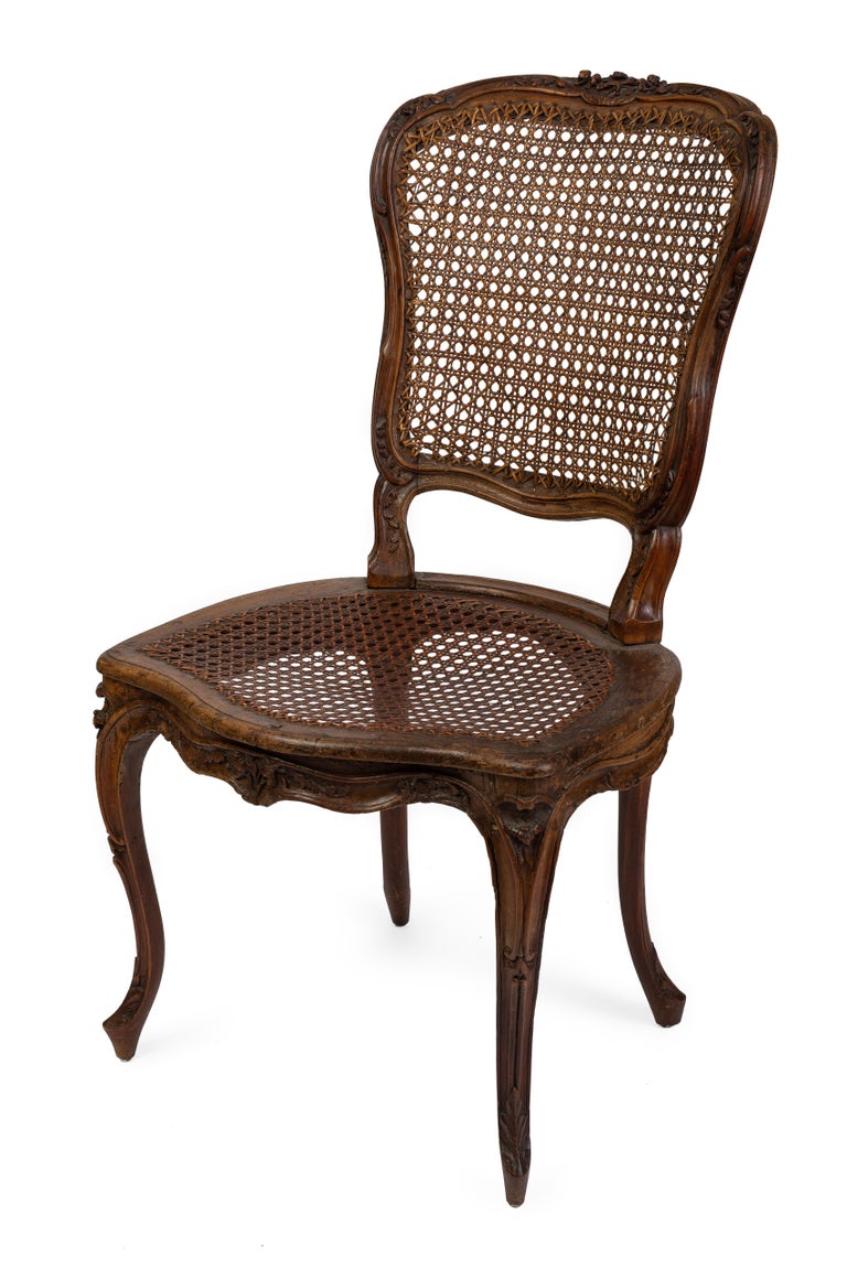 Pair of Louis XV Beechwood Caned Side Chairs For Sale at 1stDibs