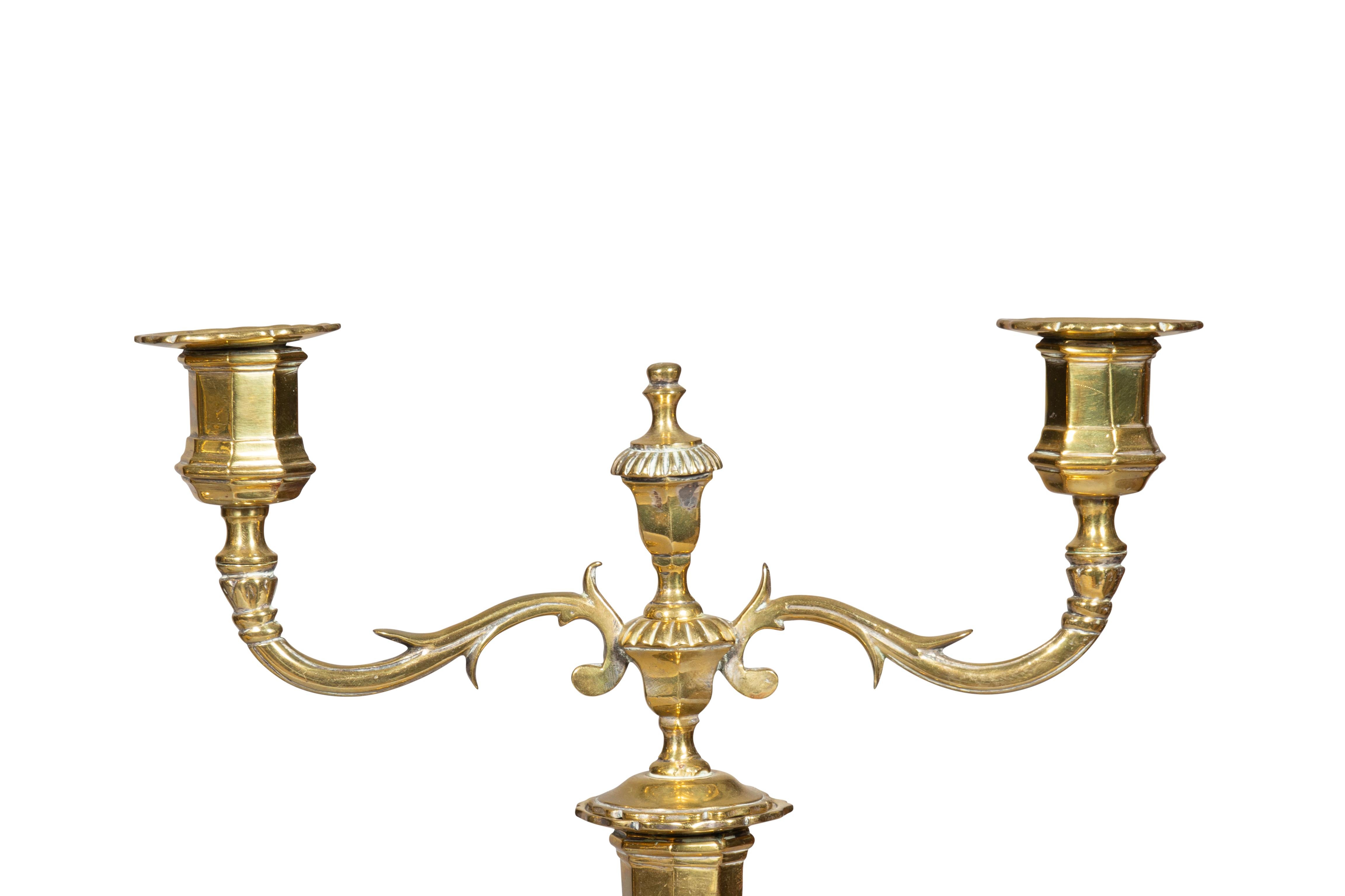 French Pair Of Louis XV Brass Candlesticks For Sale