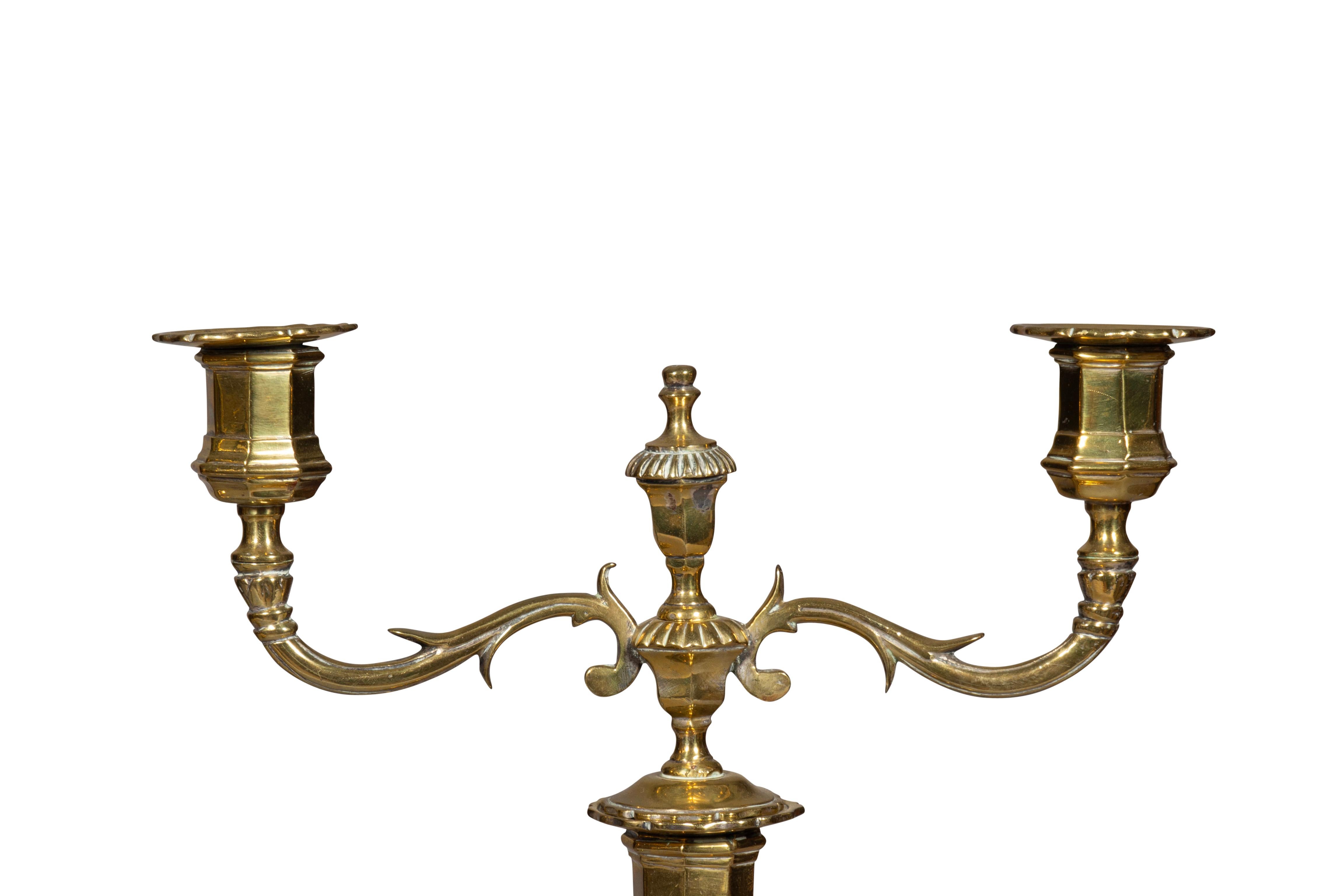 Pair Of Louis XV Brass Candlesticks In Good Condition For Sale In Essex, MA