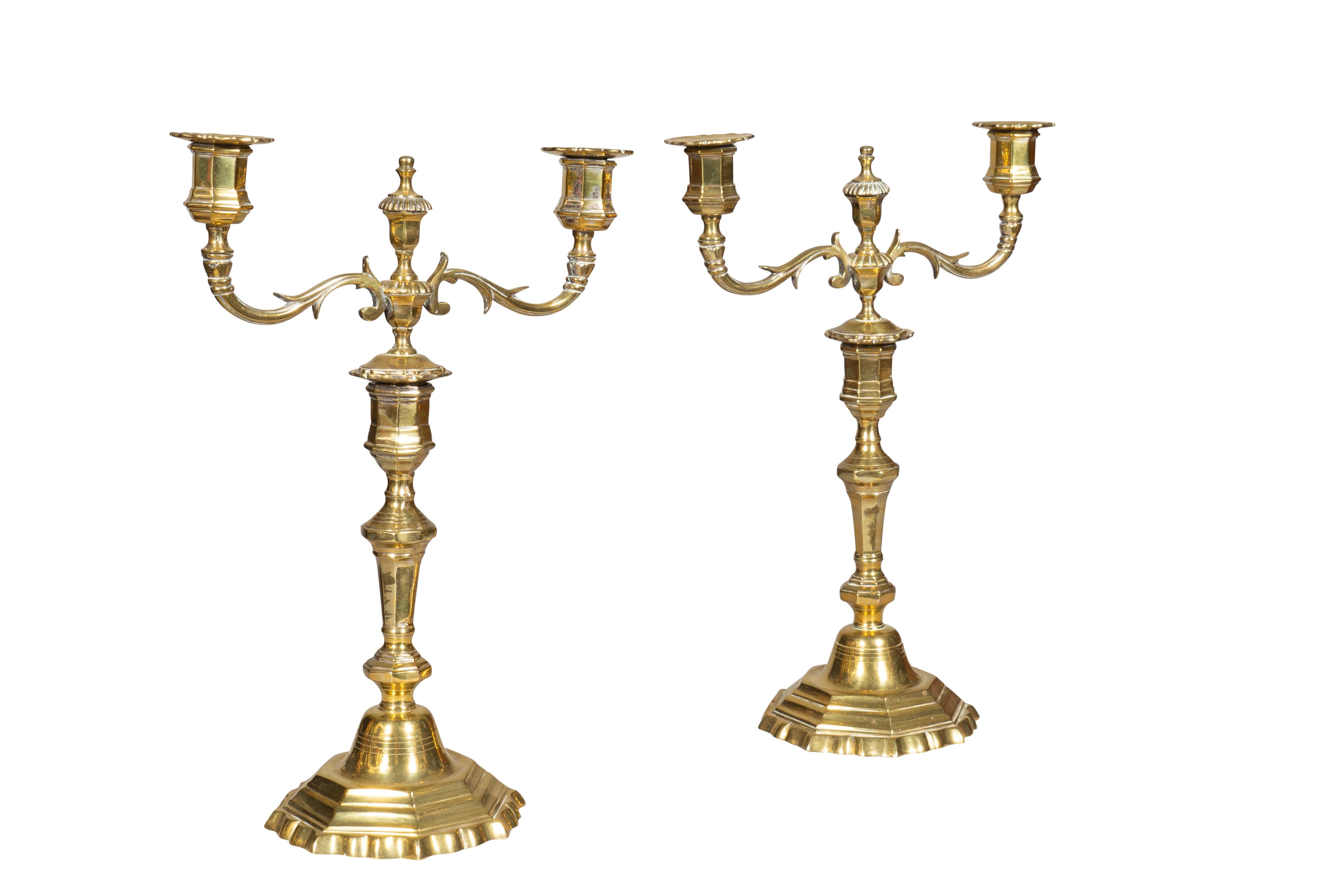 Pair Of Louis XV Brass Candlesticks For Sale 2