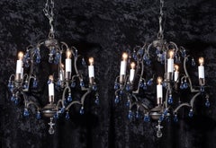 Pair of Louis XV Bronze Chandelier with Blue Grapes, Italian Mid-20th Century