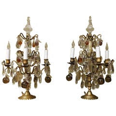 Pair of Louis XV Bronze 
Crystal Four-Light Candelabra, France, circa 1910