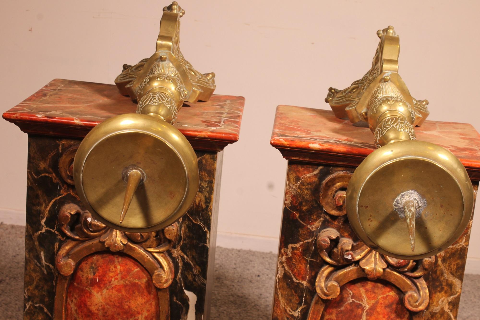 Brass Pair of Louis XV Candlesticks, 18th Century For Sale
