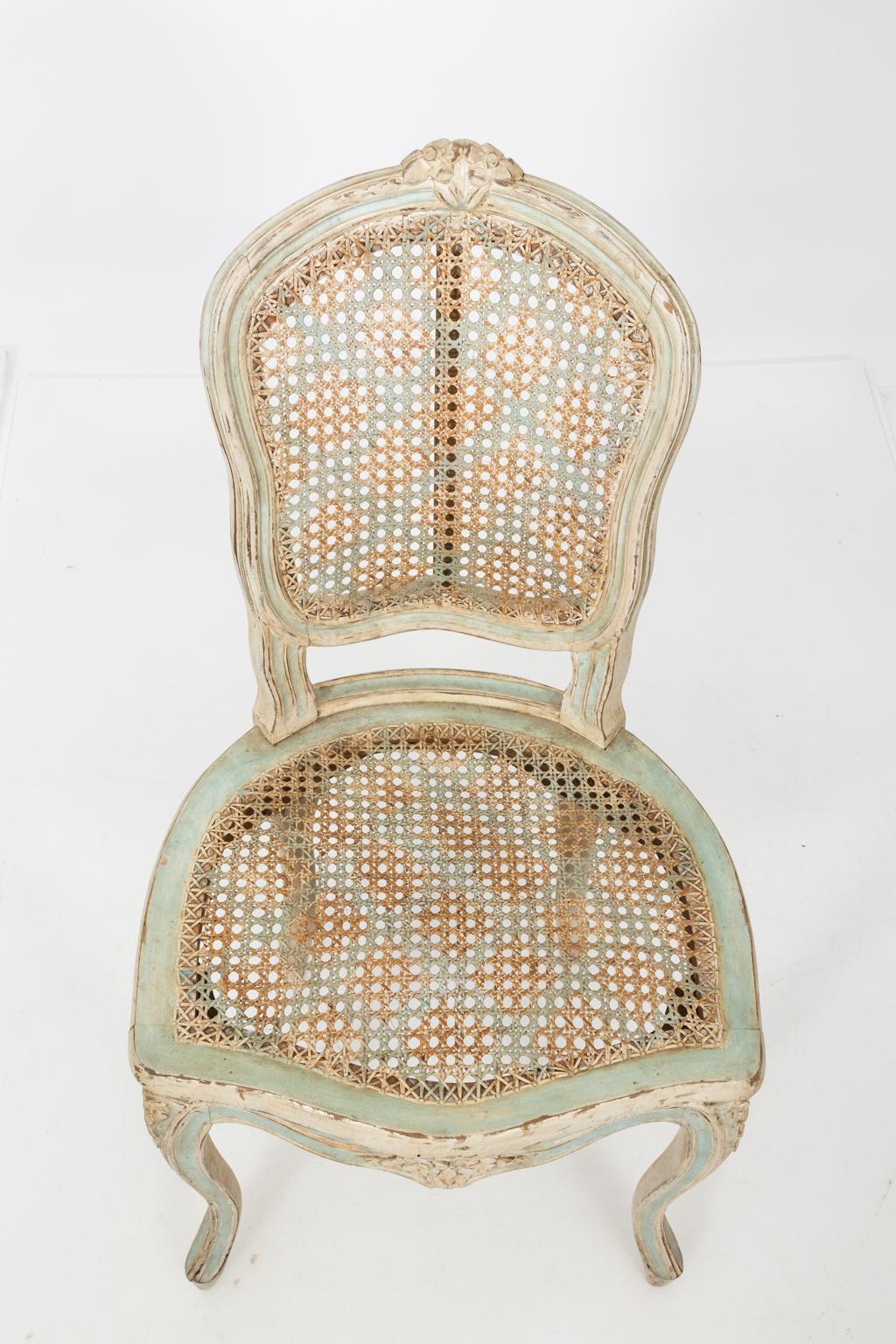 Pair of Louis XV Cane Back Side Chairs (Gemalt)