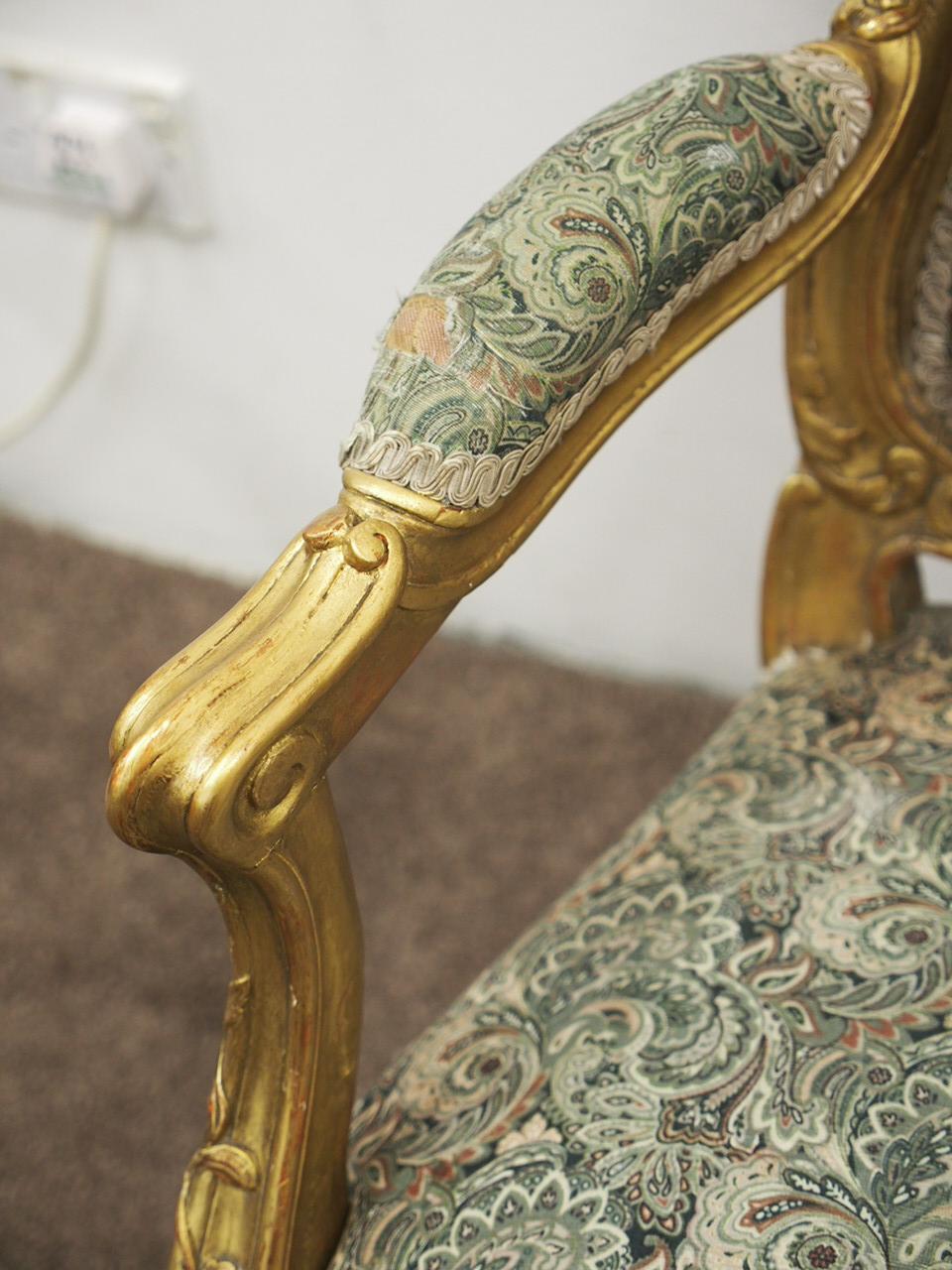 Pair of Louis XV Carved and Giltwood Armchairs For Sale 6