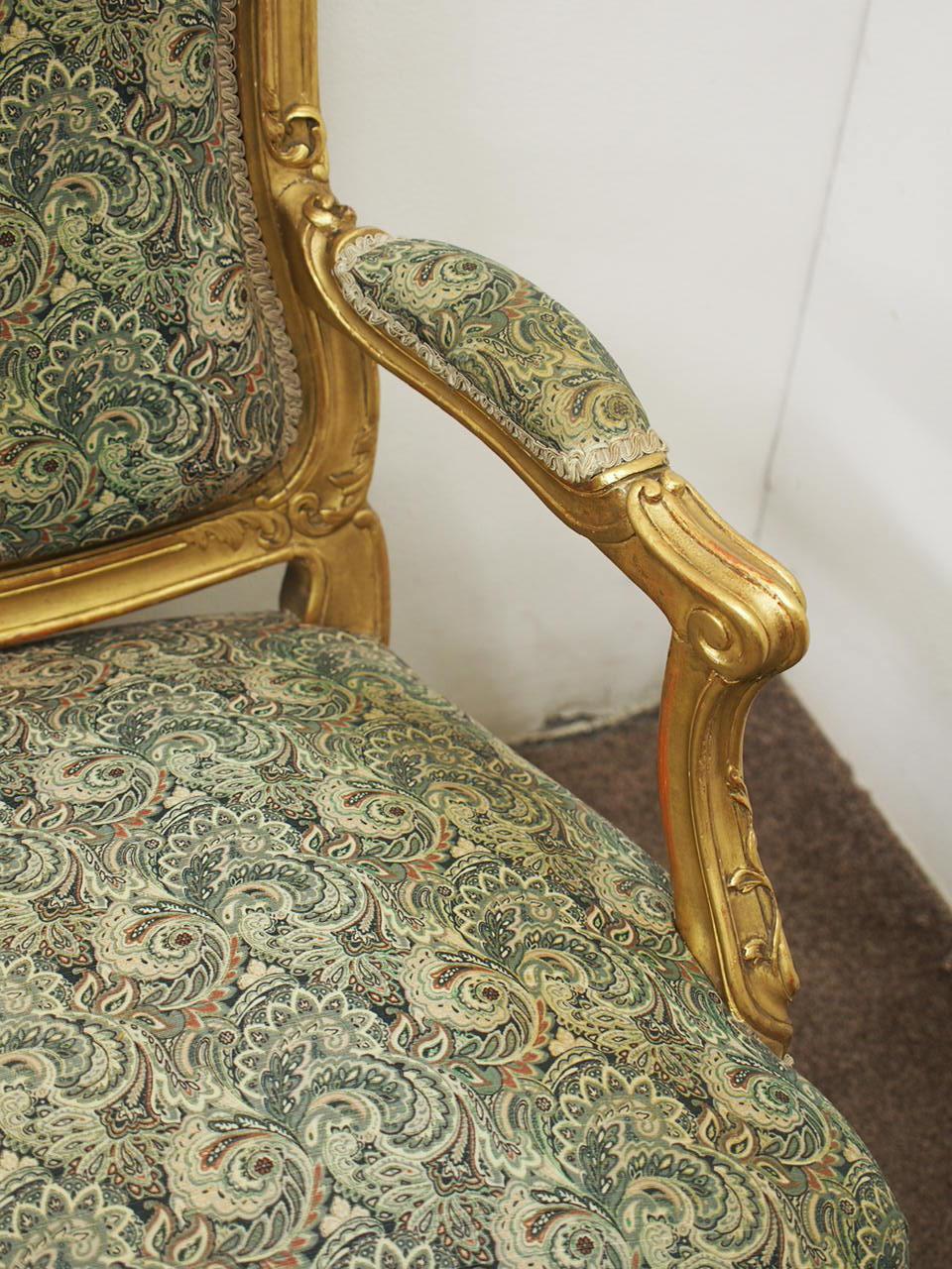 19th Century Pair of Louis XV Carved and Giltwood Armchairs For Sale