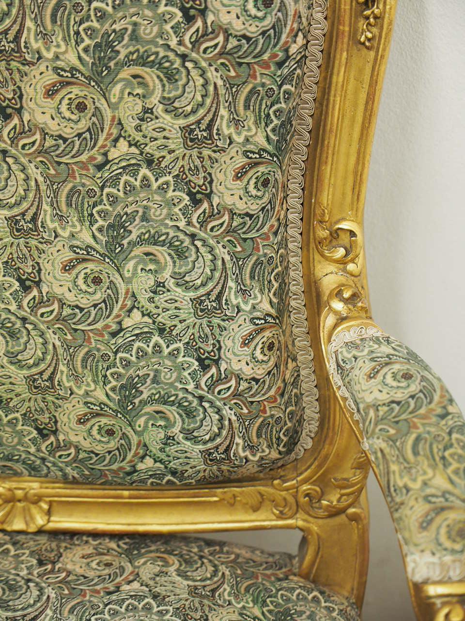 Pair of Louis XV Carved and Giltwood Armchairs For Sale 2