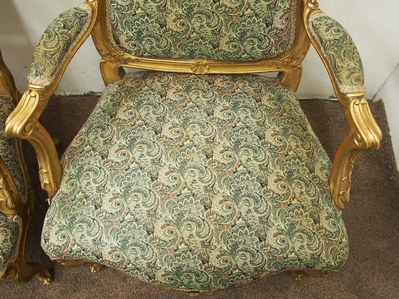 Pair of Louis XV Carved and Giltwood Armchairs For Sale 4