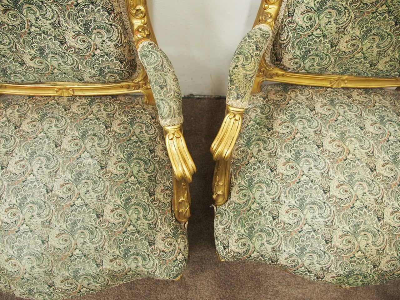 Pair of Louis XV Carved and Giltwood Armchairs For Sale 5