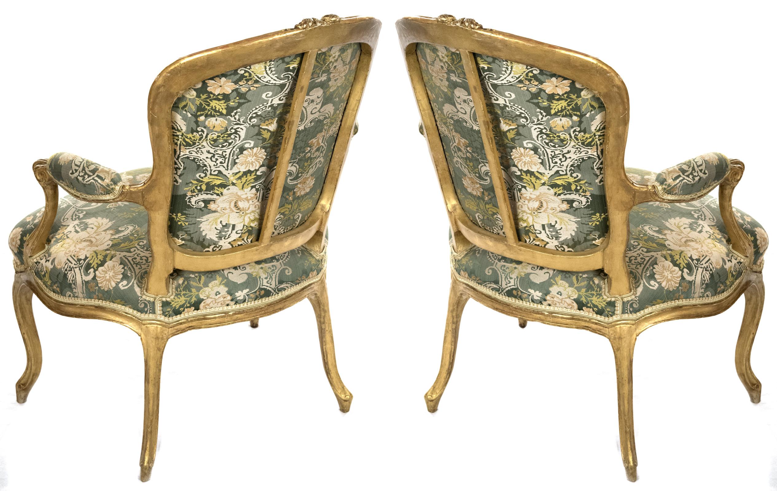 Pair of Louis XV Carved Giltwood Fauteuils 3