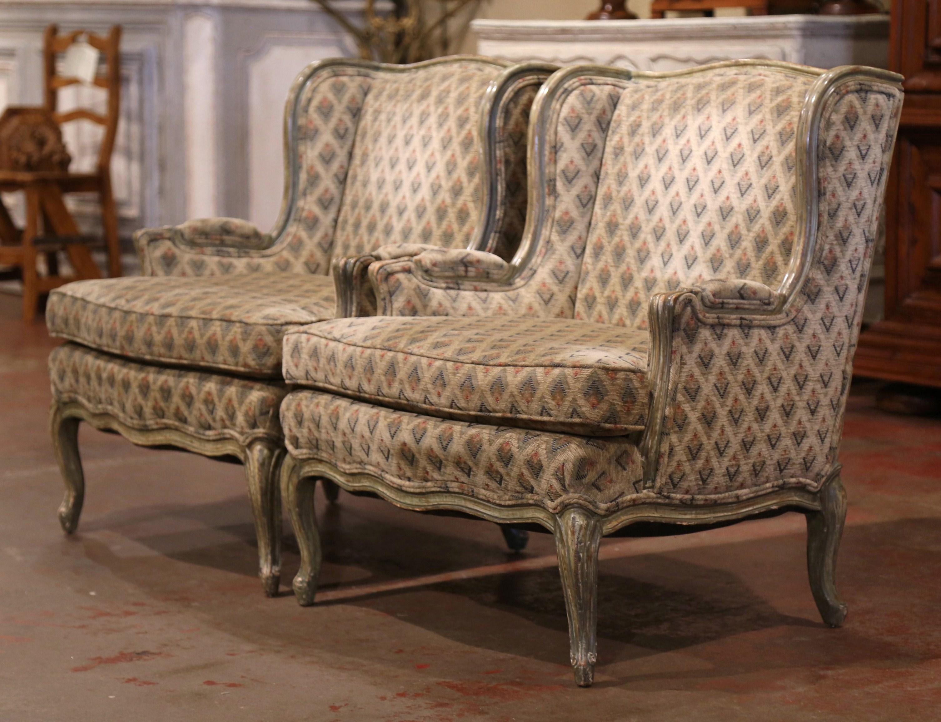Pair of Louis XV Carved Painted Armchairs by Minton Spidell In Excellent Condition In Dallas, TX