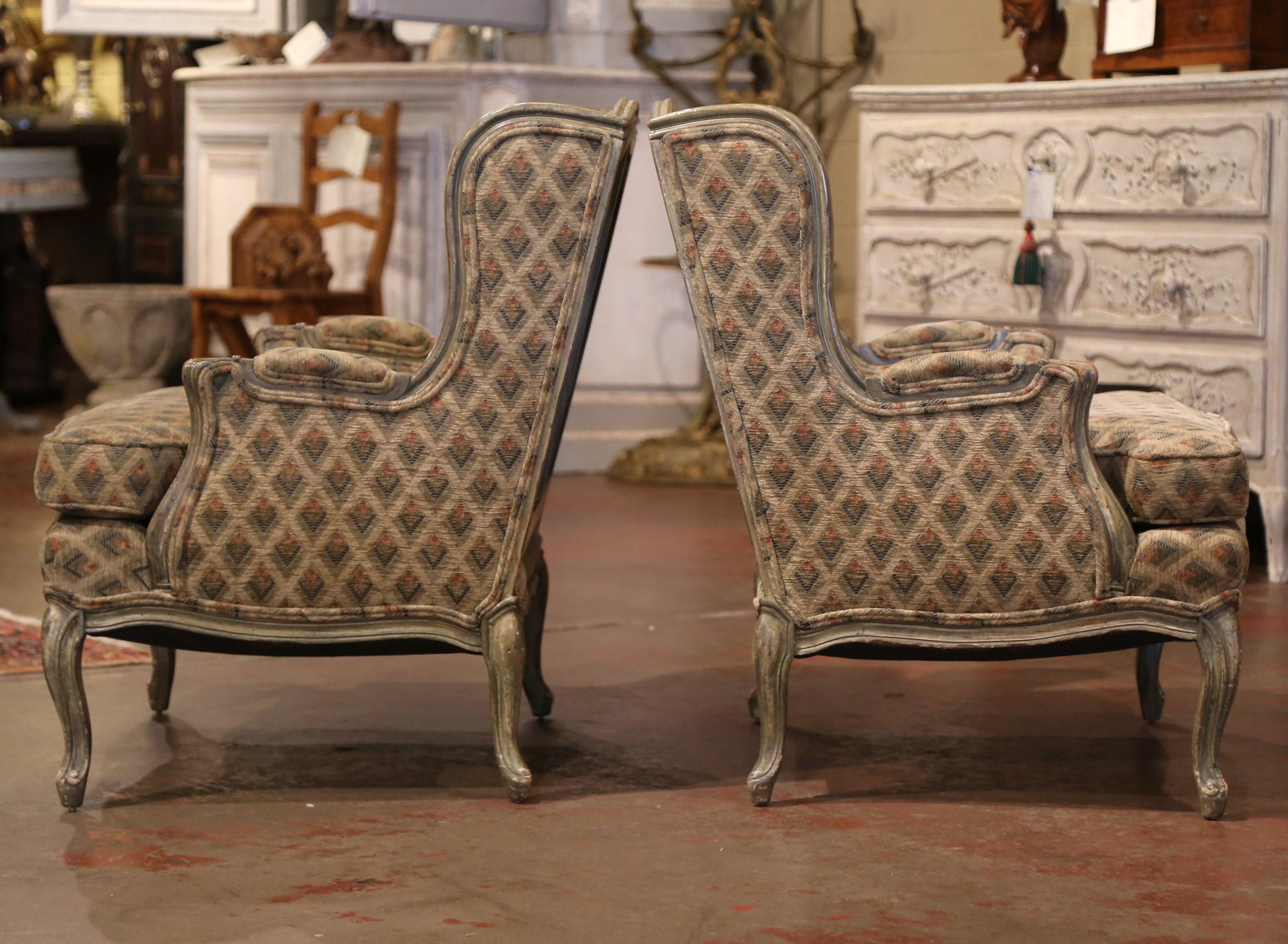 20th Century Pair of Louis XV Carved Painted Armchairs by Minton Spidell