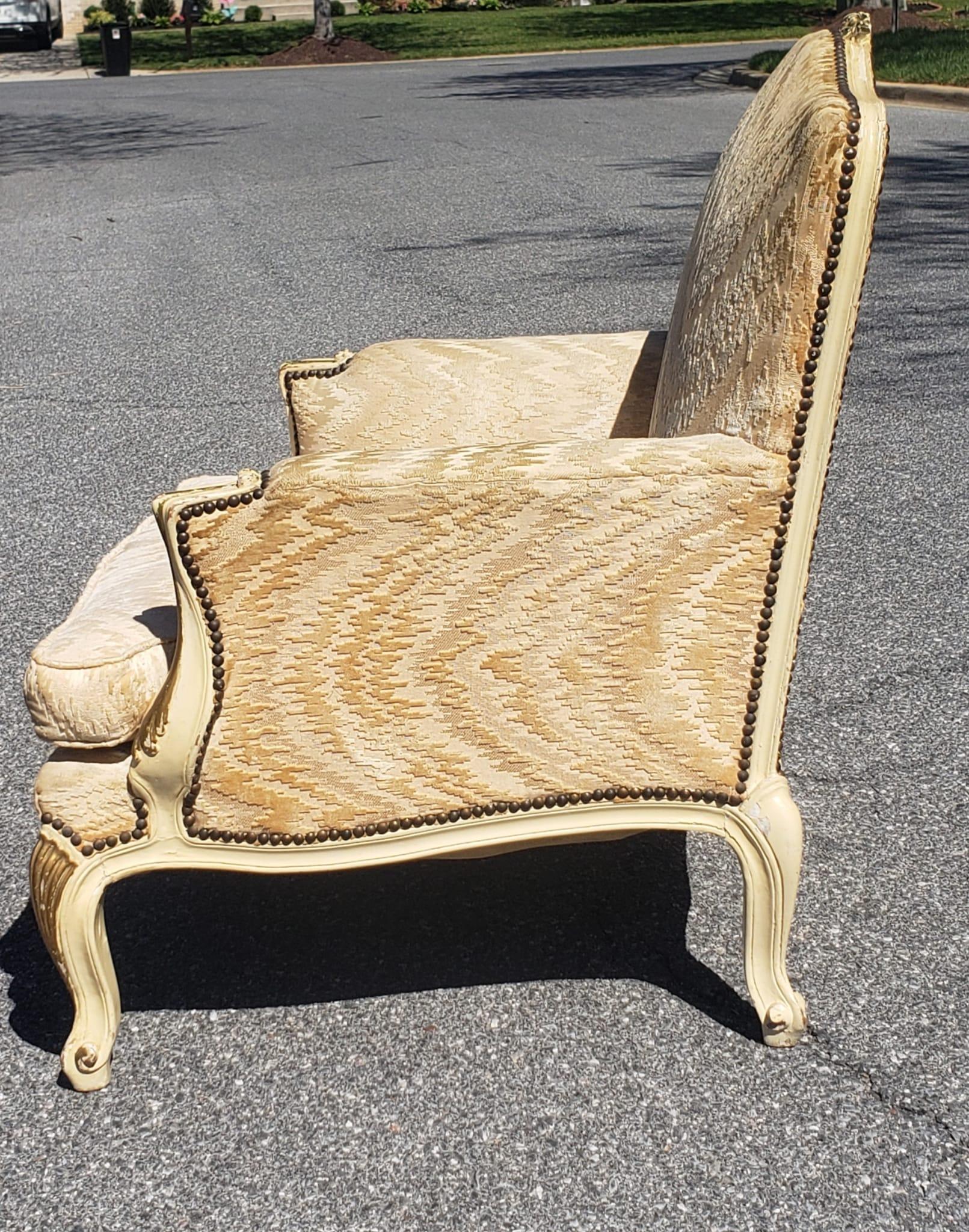 Pair of Louis XV Carved, Parcel Gilt and Upholstered Bergere Chairs In Good Condition For Sale In Germantown, MD
