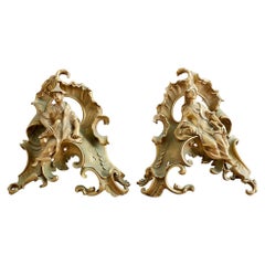 Pair of Louis XV Chinoiserie Gilt Bronze Figural Chenets