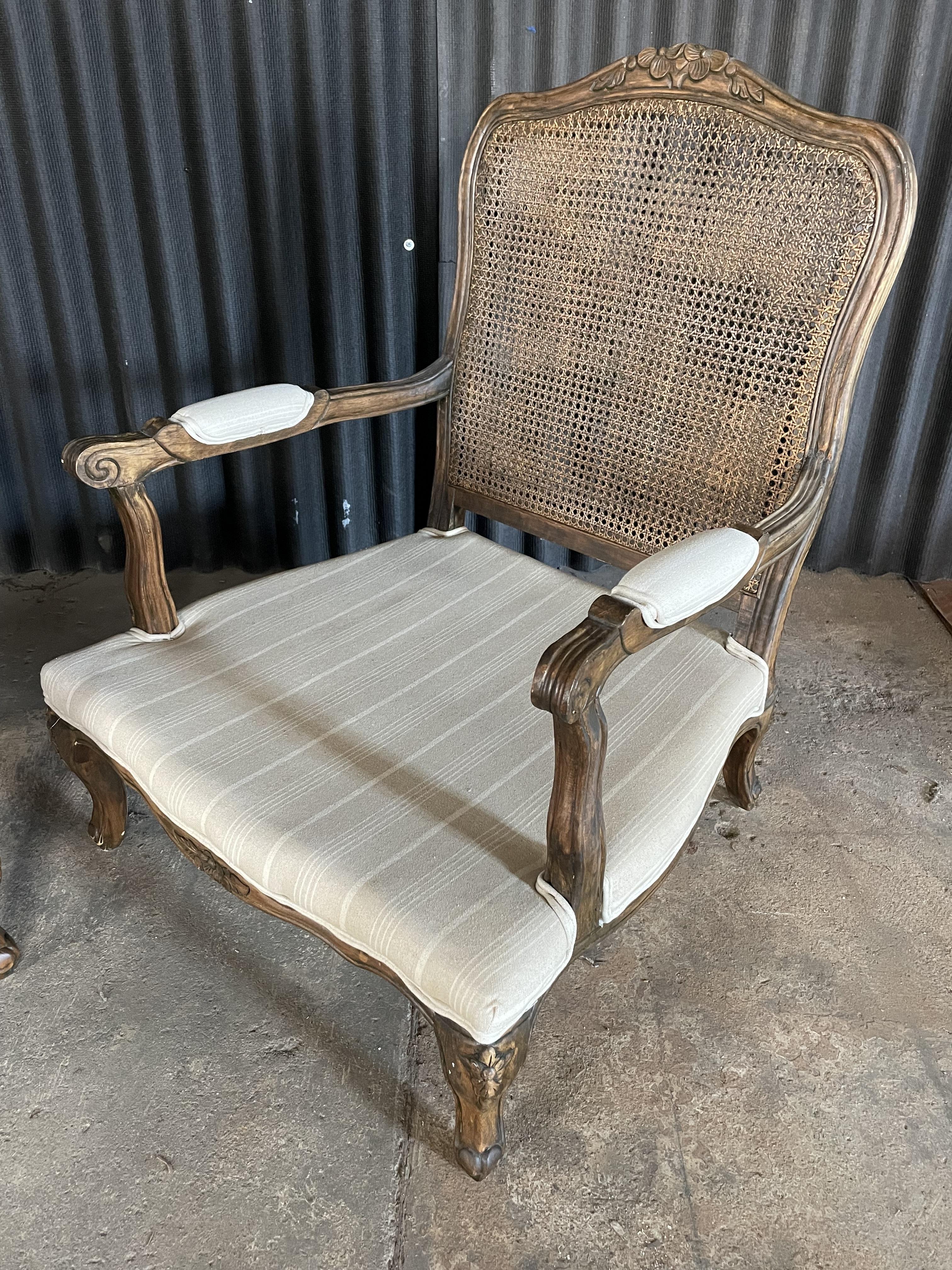 Pair of Louis XV Country French Provincial Double Cane Back Bergere Armchairs For Sale 1