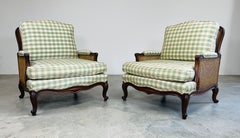 Paar Louis XV Land Französisch Provincial Nussbaum Double Cane Bergere Sessel