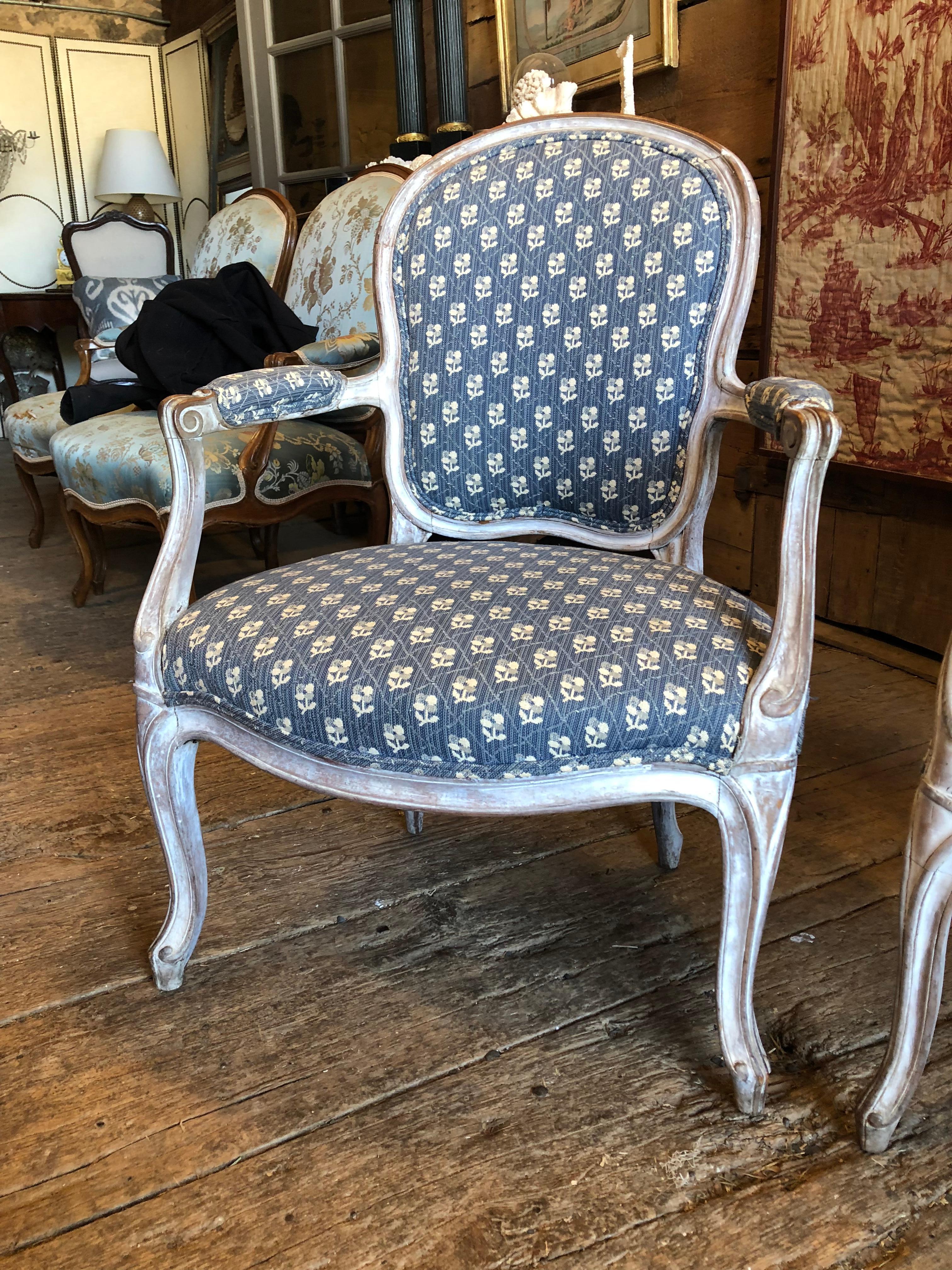 Pair of Louis XV Fauteuils, 18th Century In Fair Condition In Doylestown, PA