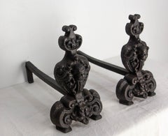 Pair of Louis XV Fire Dogs Wrought Iron Andirons, France, 18th Century