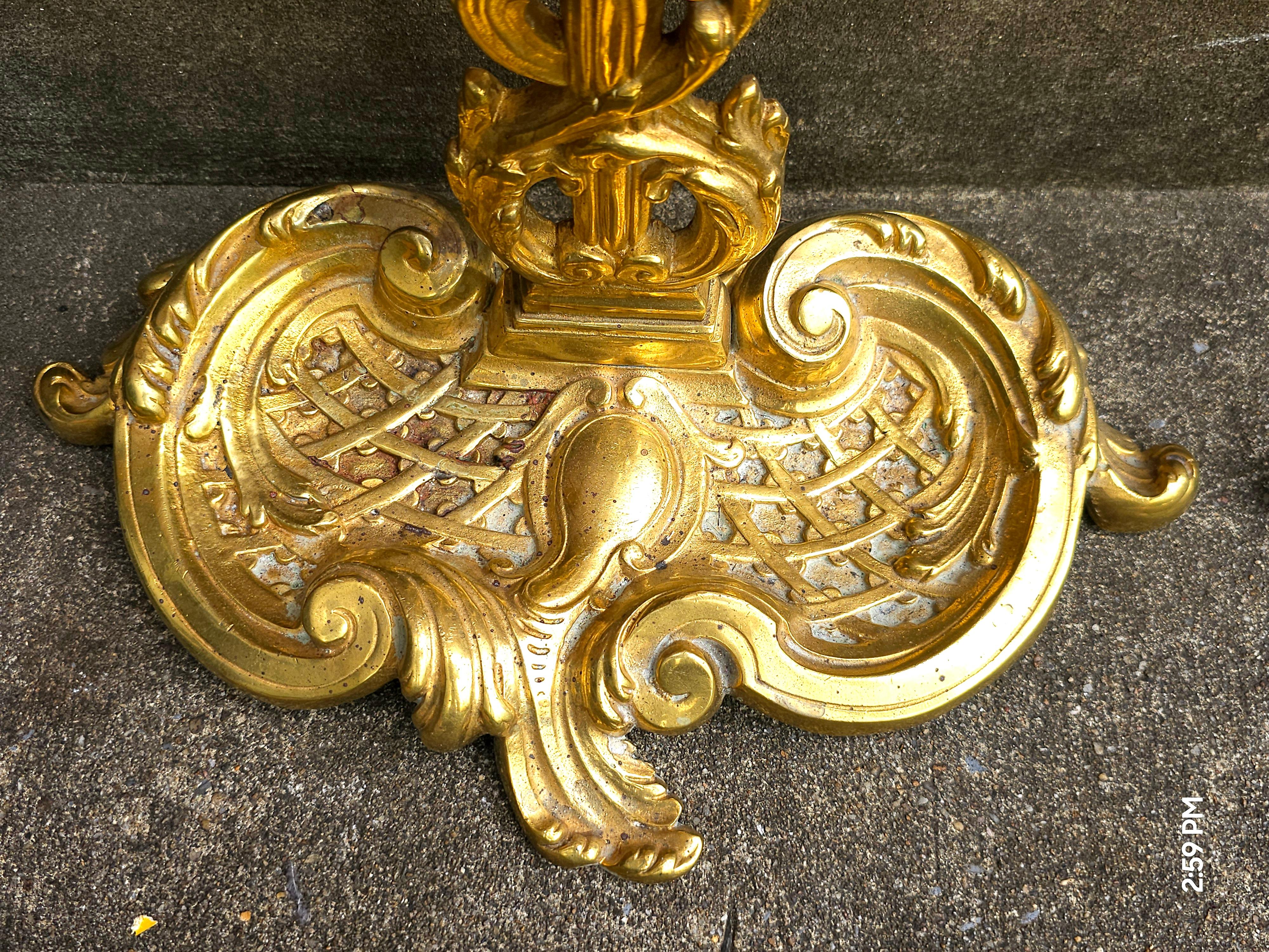 Louis XV Stylr Gilt Brass 3-Part Fire Fender, Tool Stand With Three Tools Set For Sale 3