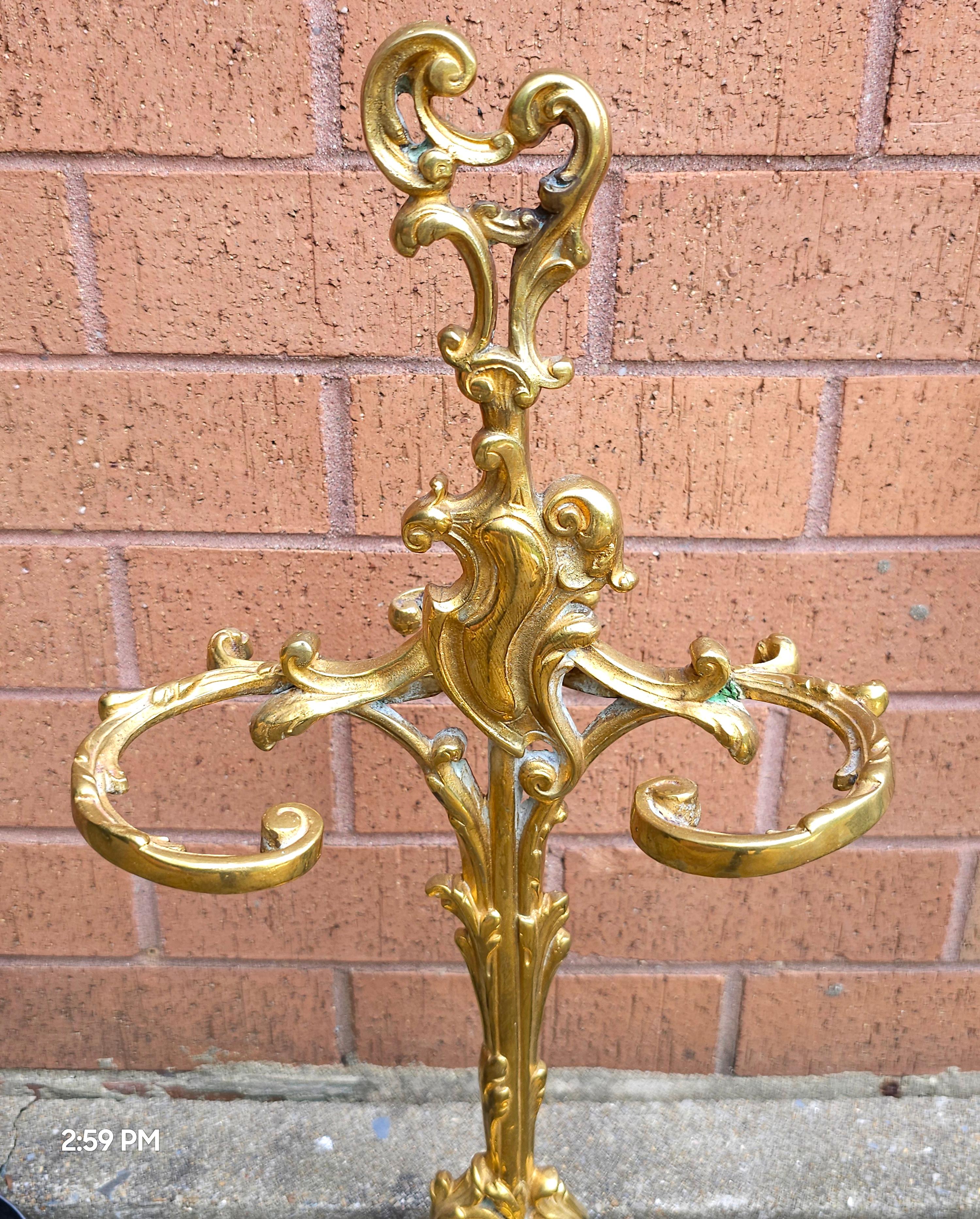 Louis XV Stylr Gilt Brass 3-Part Fire Fender, Tool Stand With Three Tools Set For Sale 2